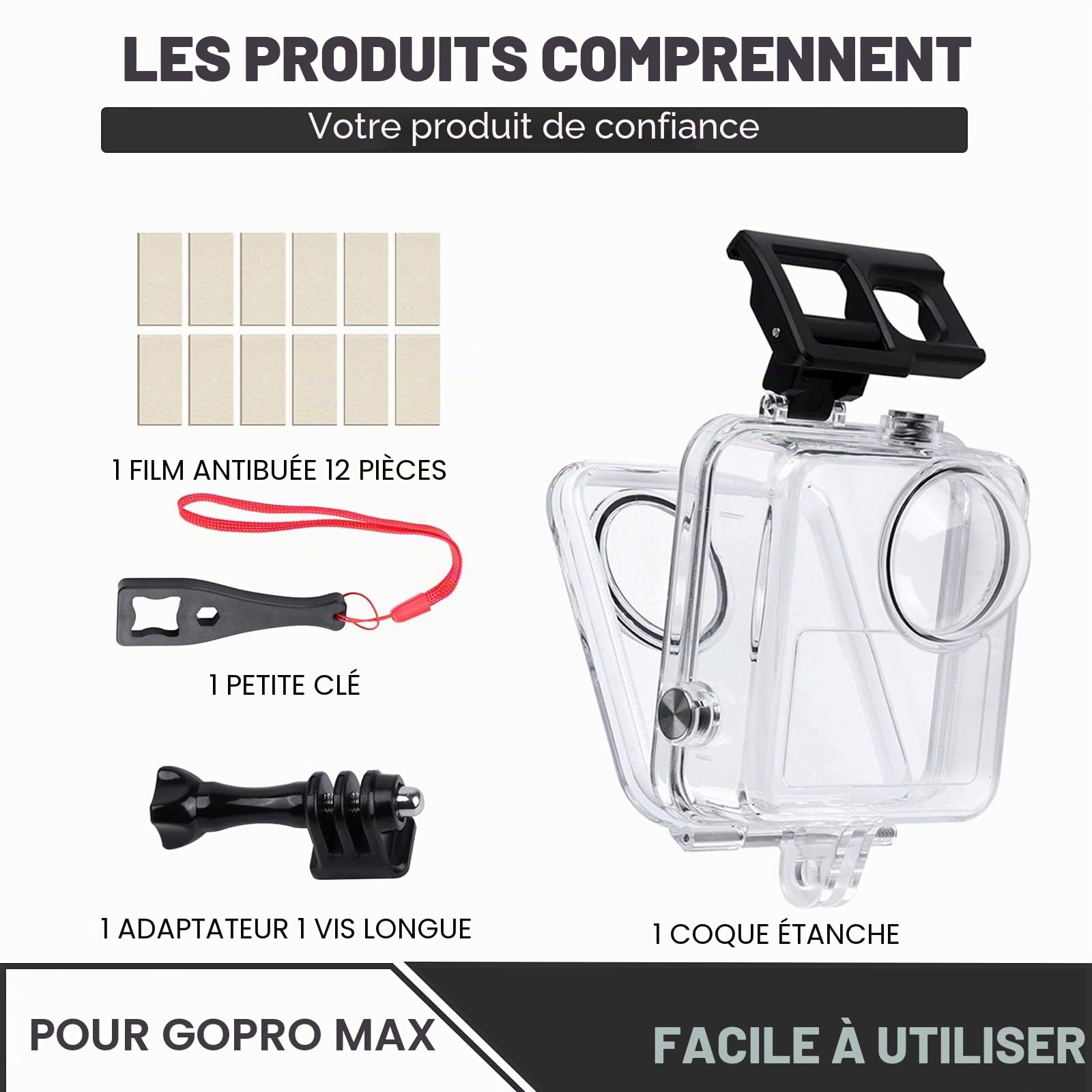 Boîtier étanche pour caméra d'action Gopro Max 40 m, avec support de montage