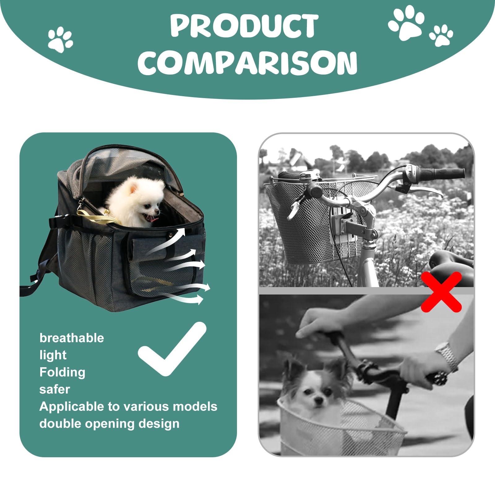 GAESHOW Panier de Vélo Avant pour Chiens, Sac à Dos Pliable Chat Jusqu’à 5KG, Fenêtres en Maille Respirantes, avec Coussin Assise Lavable, pour Chat, Chien et Lapin