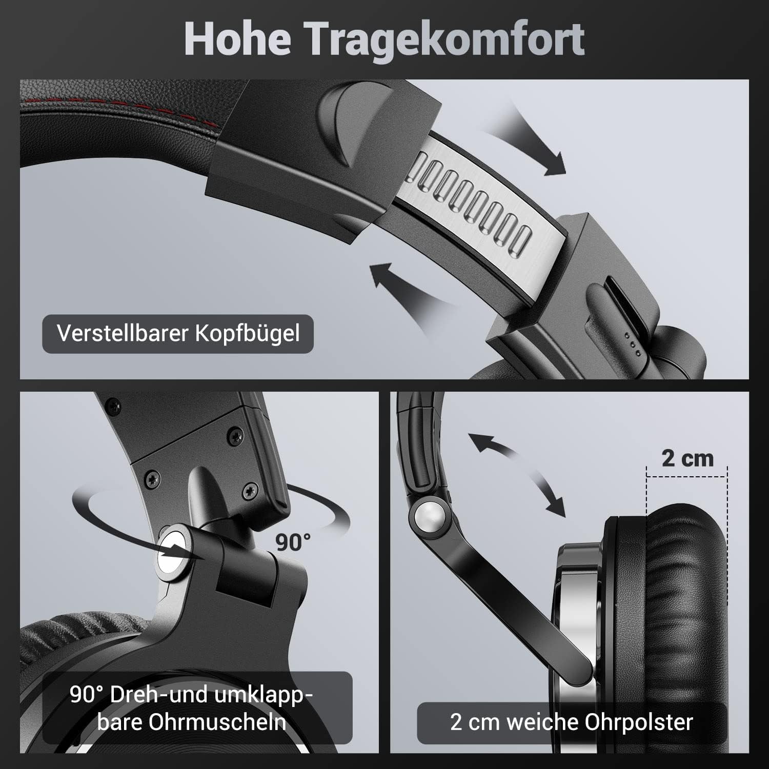OneOdio Kopfhörer, kabelgebunden, DJ, Piano, Gitarre mit Mikrofon, Hi-Res Audio, extra Bass, leicht, Komfort, faltbar, Kopfhörer mit Share-Port, 2 Kabel – Headset für PC Studio Monitor AMP Pro-10