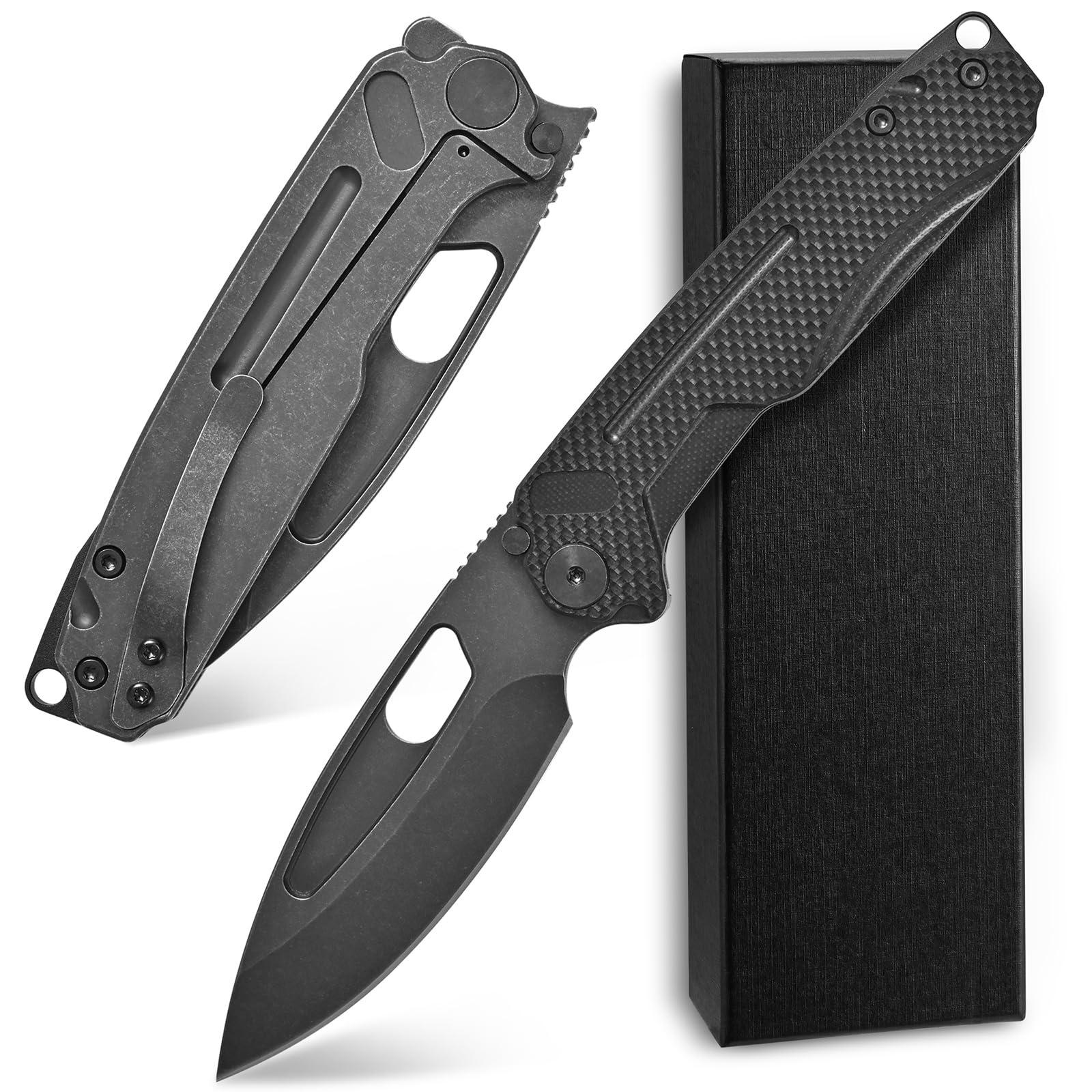 Ccanku C1136 Folding Knife,D2 Steel Blade+ G10&Steel Handle EDC Tool,Outdoor Hunting Camping Knife(Black)