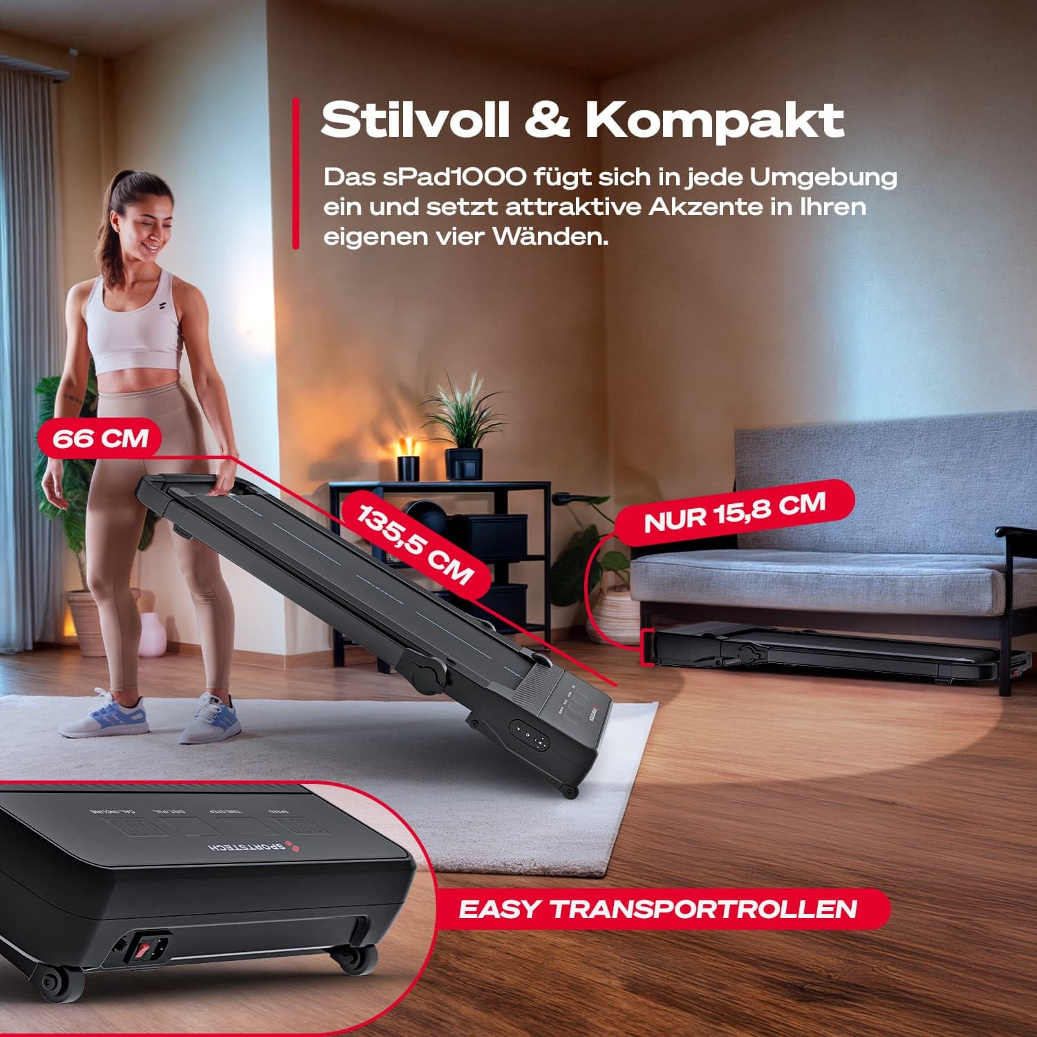 Sportstech Walking Pad mit automatischer Steigung, Laufband für Zuhause, Büro & Schreibtisch, klappbar, leise, Bluetooth, Fernbedienung, bis 130 kg, Heimtrainer Cardio Joggen, sPad500, sPad1000