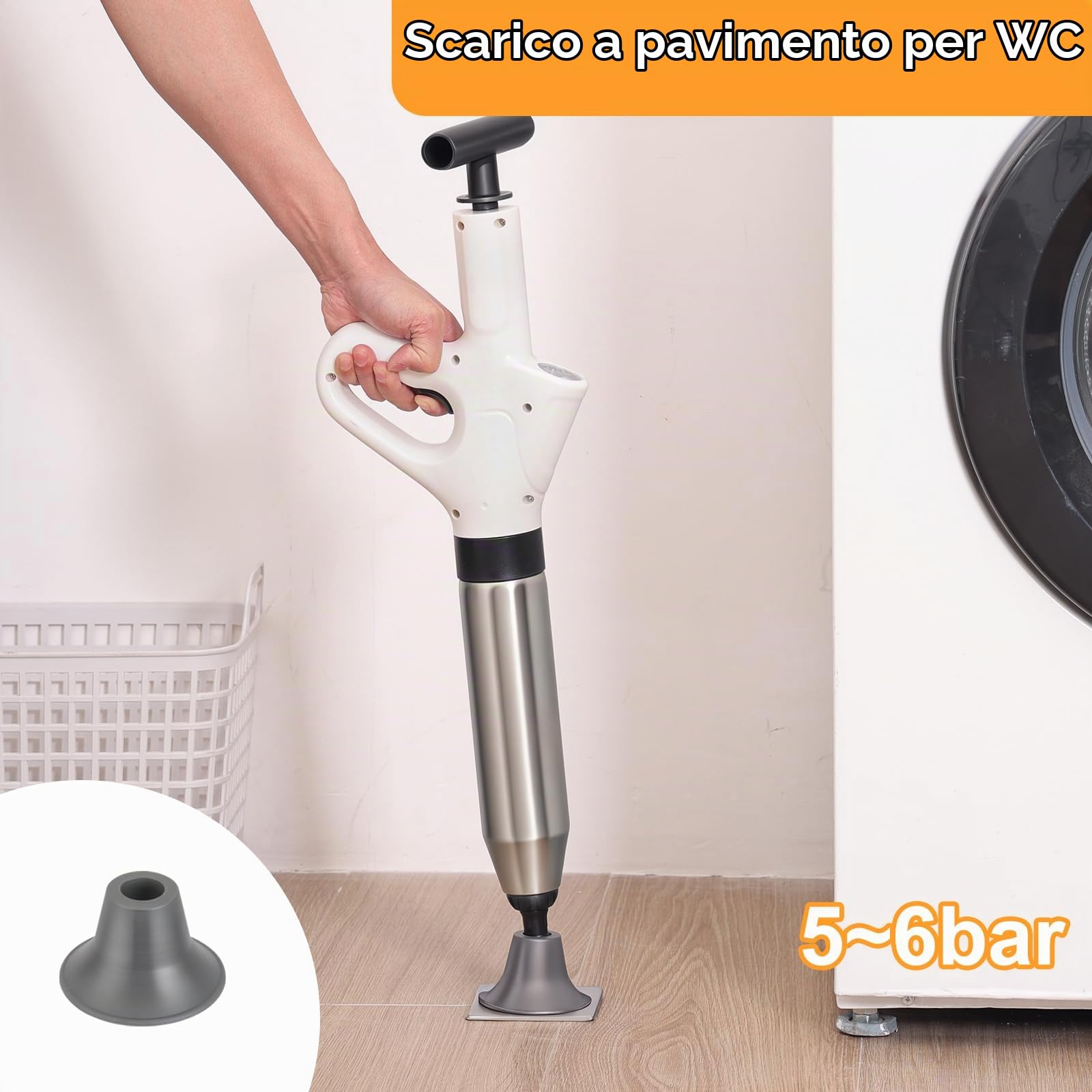 Pompa Stura Scarichi a Pressione, Sturatubi Aria Compressa con Barometro, Sturalavandini a Pressione con Quattro Diverse Ventose per Bagni Servizi Igienici Lavabi