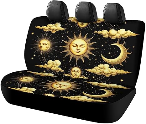 Car Rear Seat Covers Scratch Proof Universal Vehicles Rear Bench Cover Sun Crescent Moon Stars Astrology Tarot Cards Auto Back Seat Protector Car Interior Decor