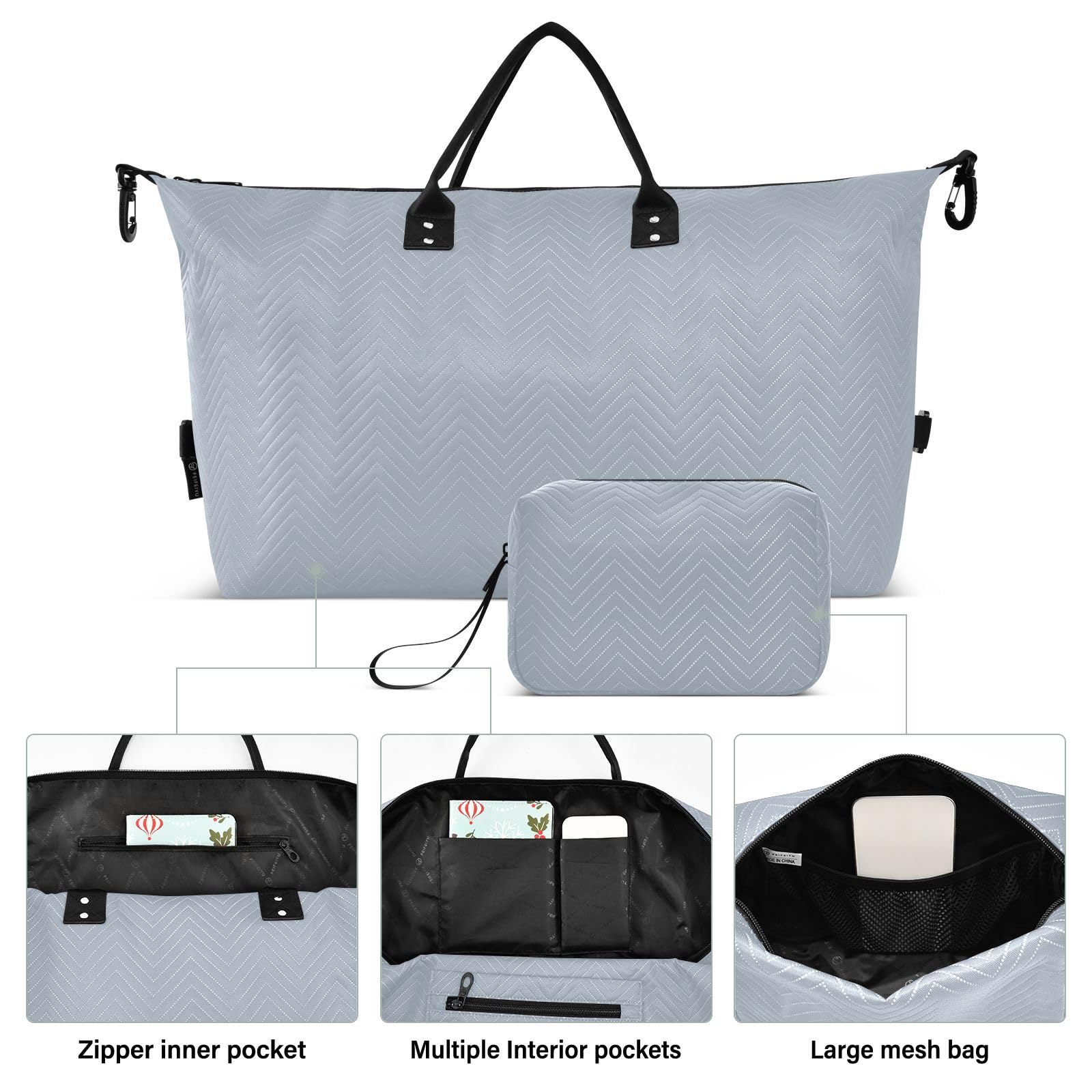 Handgepäck-Set, große Tasche und Mini-Tasche, gesteppt, abnehmbar, stilvoll, Urlaub, Reisen, Frostschiefer, One Size, Klassisch