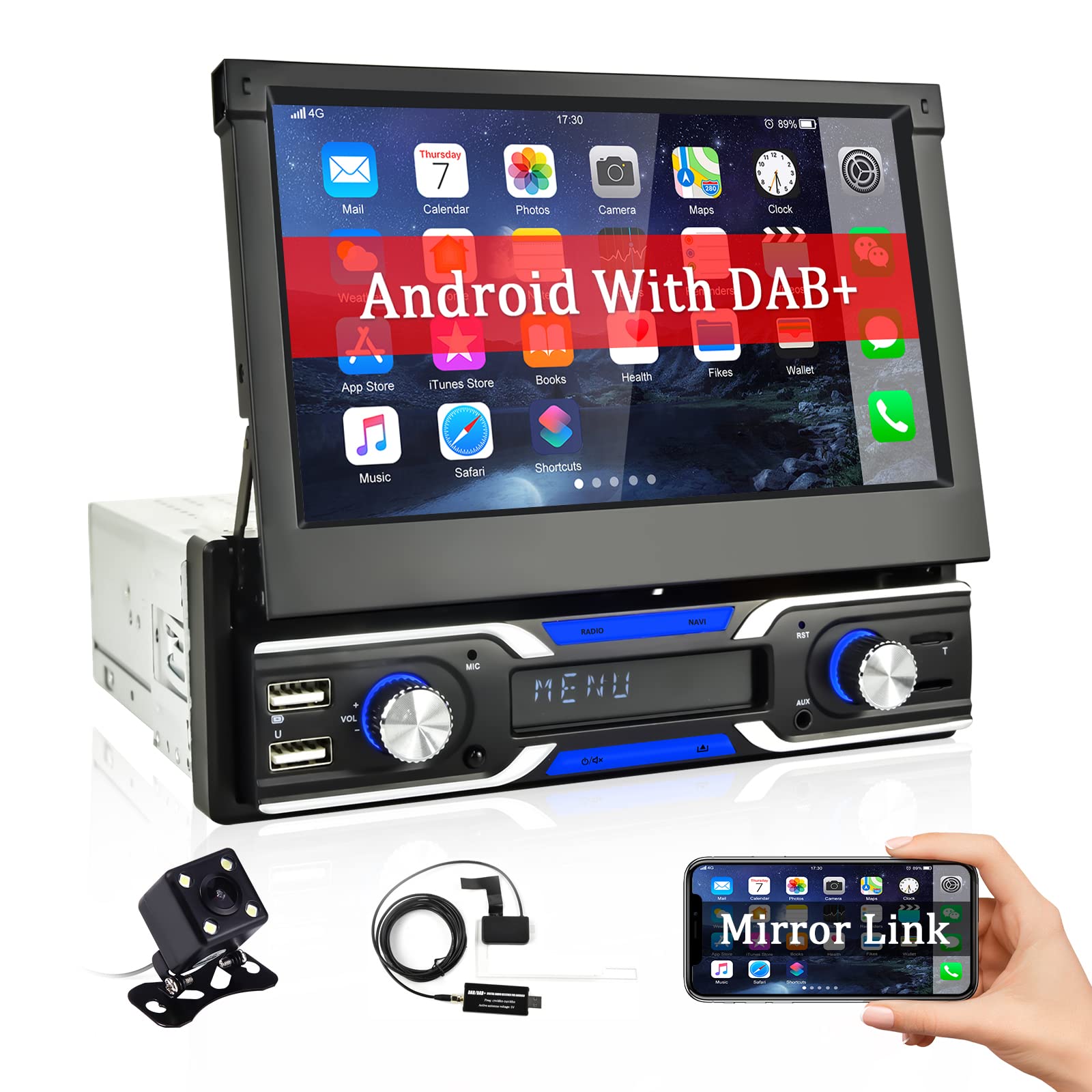 Buy CAMECHO Single Din Android 10.0 Car Stereo with DAB/DAB+ Sat Navi, 7 Inch Flip Out Touch