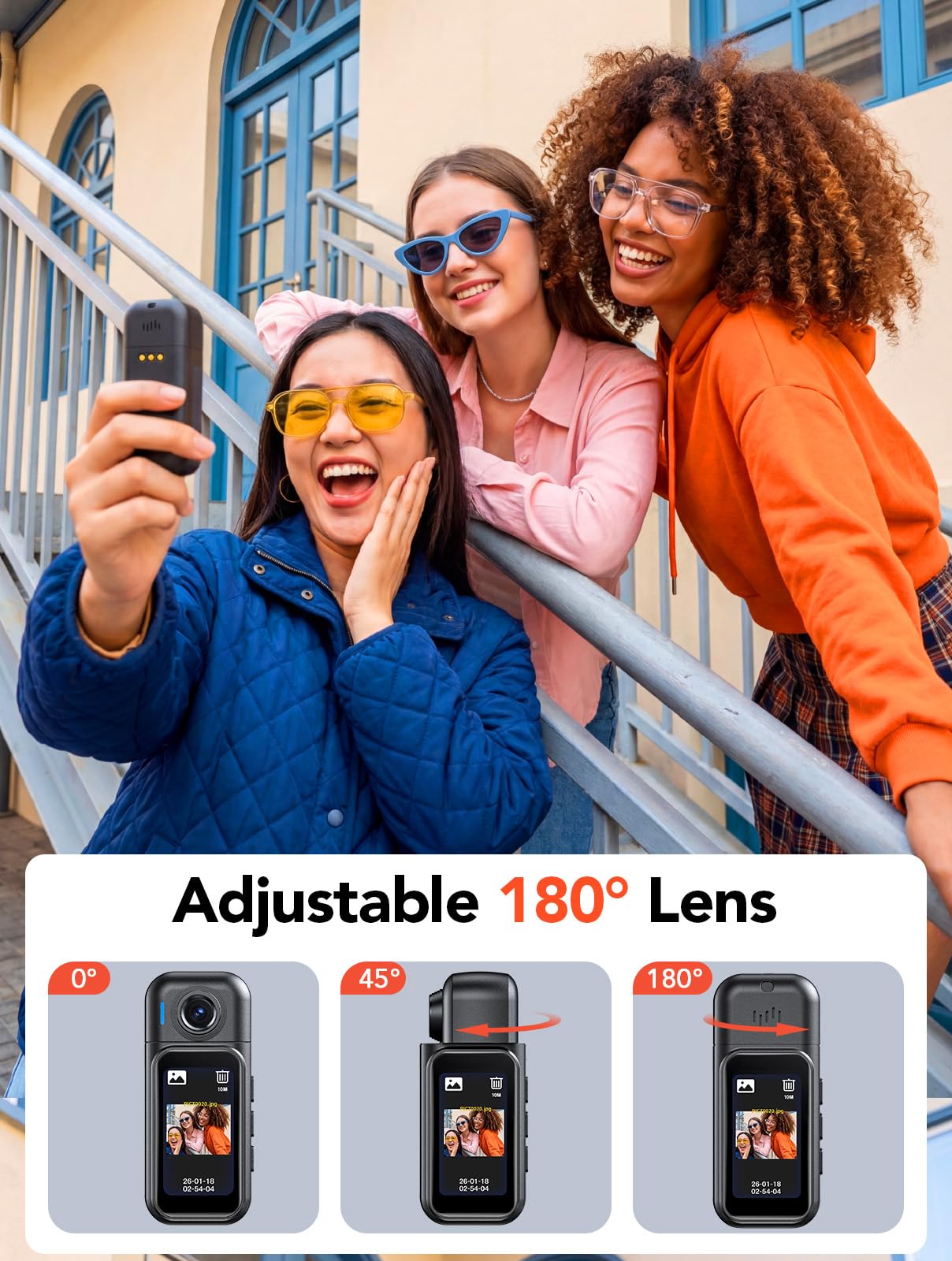 BOBLOV Mini fotocamera impermeabile da 64 GB indossabile con touch screen, 7 ore di registrazione con dock di ricarica, clip magnetiche, custodia impermeabile fino a 10 m, per vlogging, uso quotidiano
