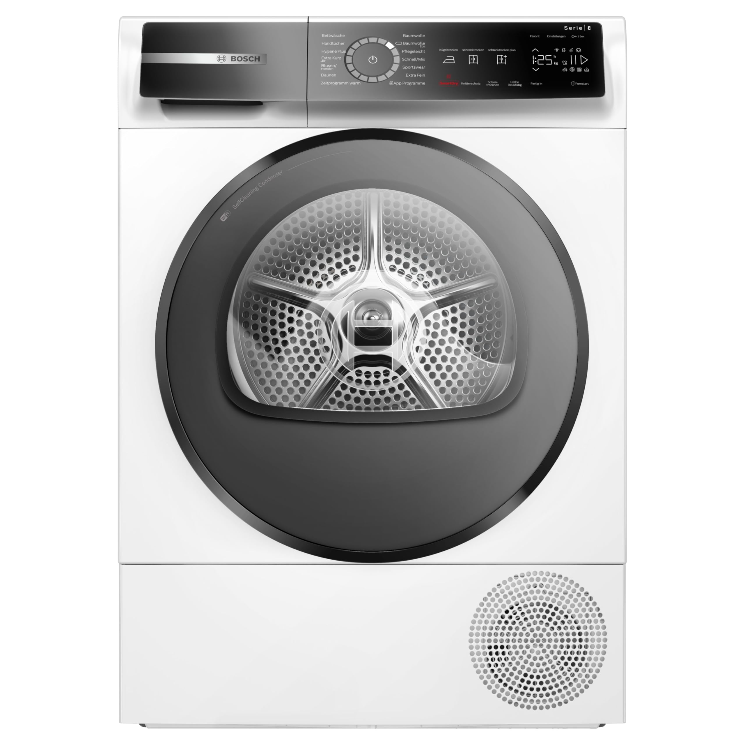 Bosch WQB245B40 - Asciugatrice a pompa di calore serie 8, con capacità di 9 kg, AutoDry, SmartDry, Home Connect, design anti-​vibrazione, sistema di asciugatura sensitiva, colore bianco, 60 cm