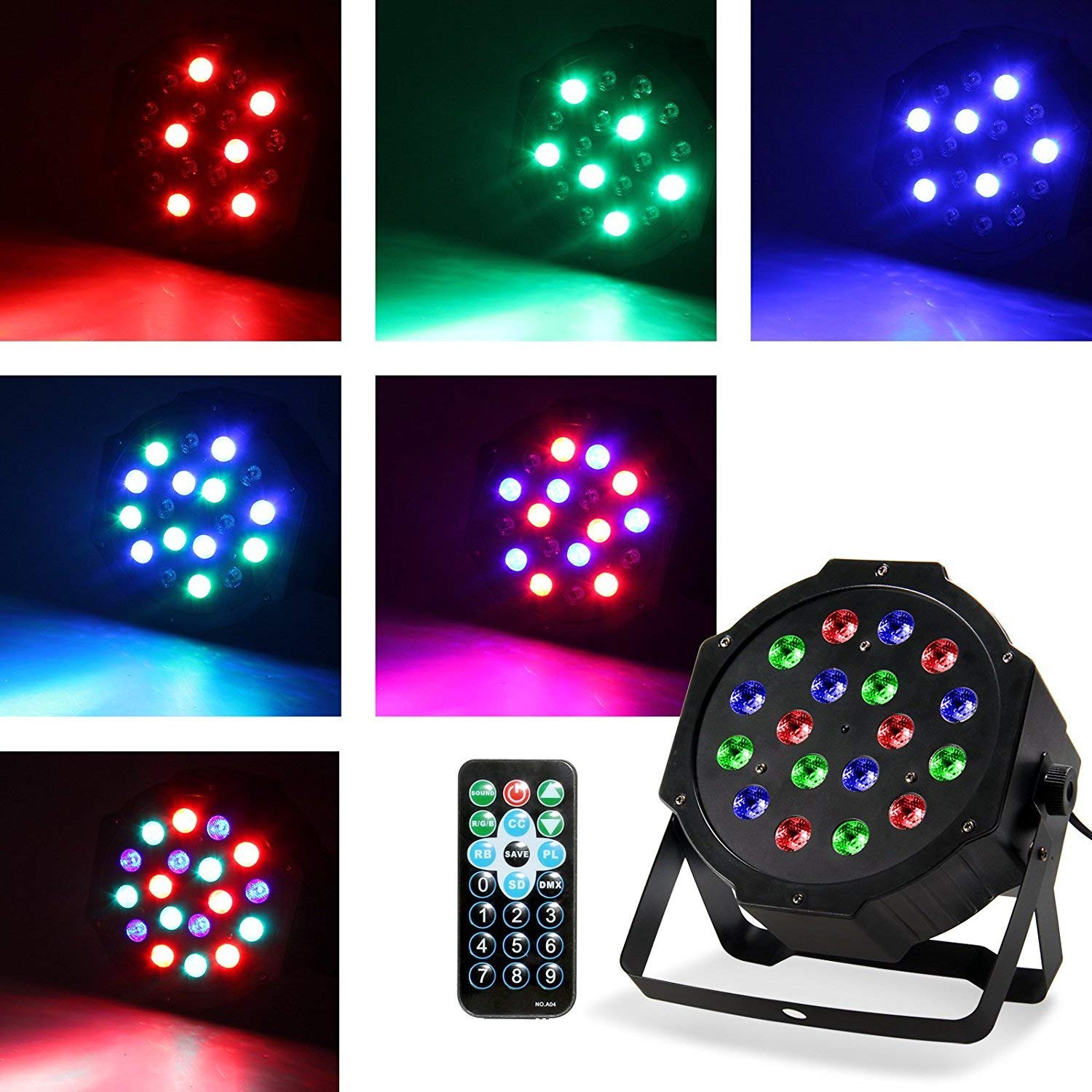 Chandelier LED Mas PL103 18LEDs Stage Light, Sound Control & Remote Control Stage Lighting, RGB Magic Effect New Flat Par Lights for DJ Stage Party Lighting for Disco/Clubs/Bar/Banquet/Wedding/Pa