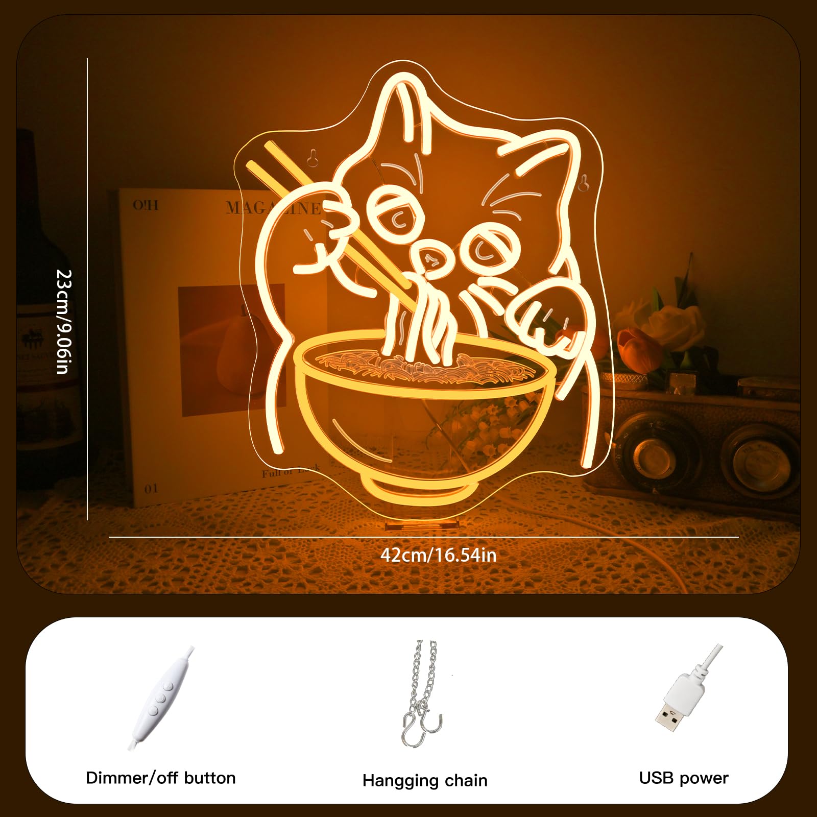 VYXIN Ramen Cat Neon Light Sign,Ramen Cat Neon Sign for Decor,Led Signs for Wand Decoration,Kitchen,Ramen Shop,Restaurant,Living room,Bedroom - Image 4