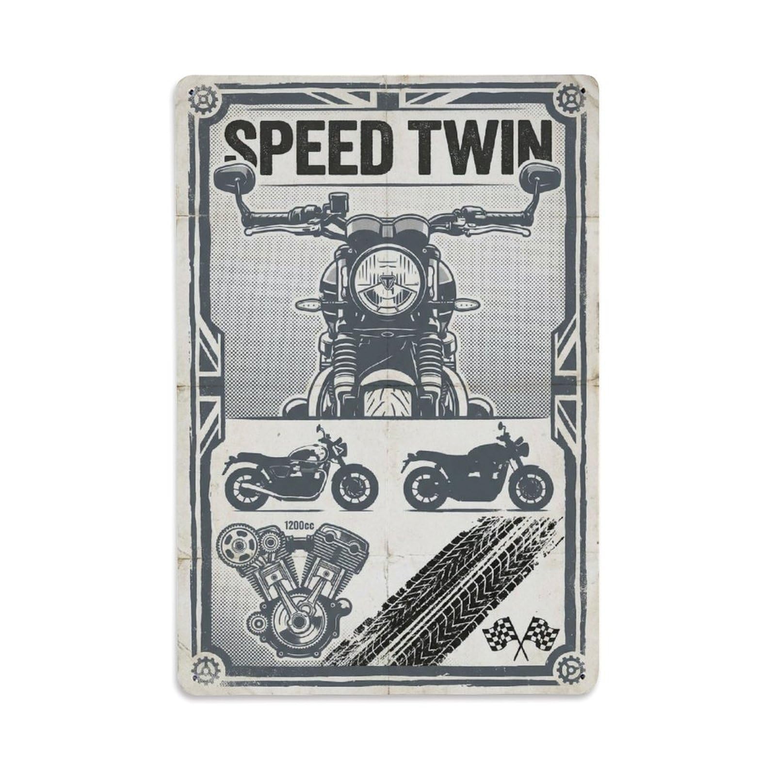 Speed Twin Classic Roadster Motorcycle Vintage Culture Heritage Metal Tin Sign Plaque Wall Decor for Cafe, Man Cave, Club Bar, Office, Home Garden Round Metal Poster 8x12Inch