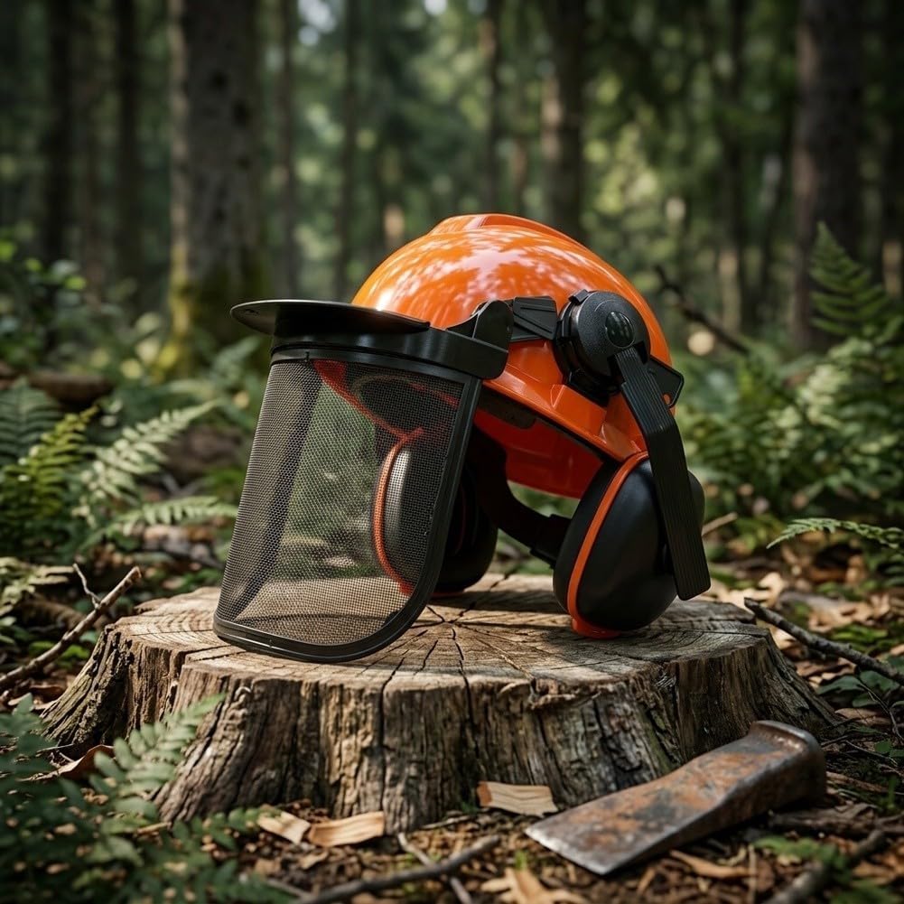 Casco de seguridad forestal con orejeras ABS naranja