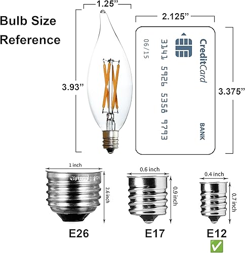 Miniatura 3 de Paquete de 12 bombillas LED C32 con punta de llama, 4 W equivalentes a 40 W, bombilla Edison de filamento blanco cálido de 2700 K, base E12,