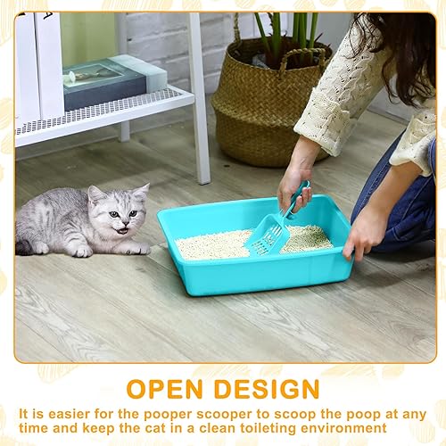 Miniatura 6 de Amyhill Caja de arena abierta para gatos, bandeja de arena para gatos con 10 cucharas, bandeja mediana de plástico para mascotas, caja antiadherente