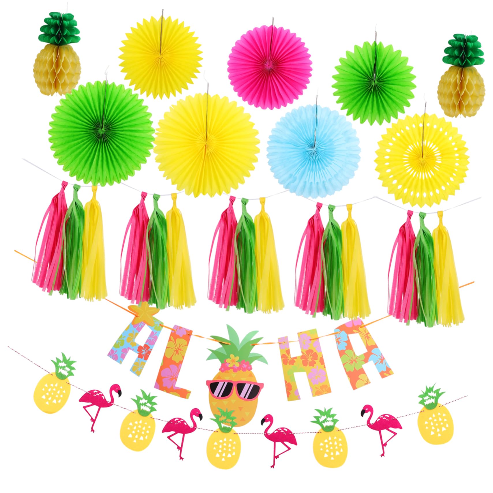 Pallone Decorativo Estivo Hawaiano Frutto Ananas e Ghirlanda Aloha per Feste Estive