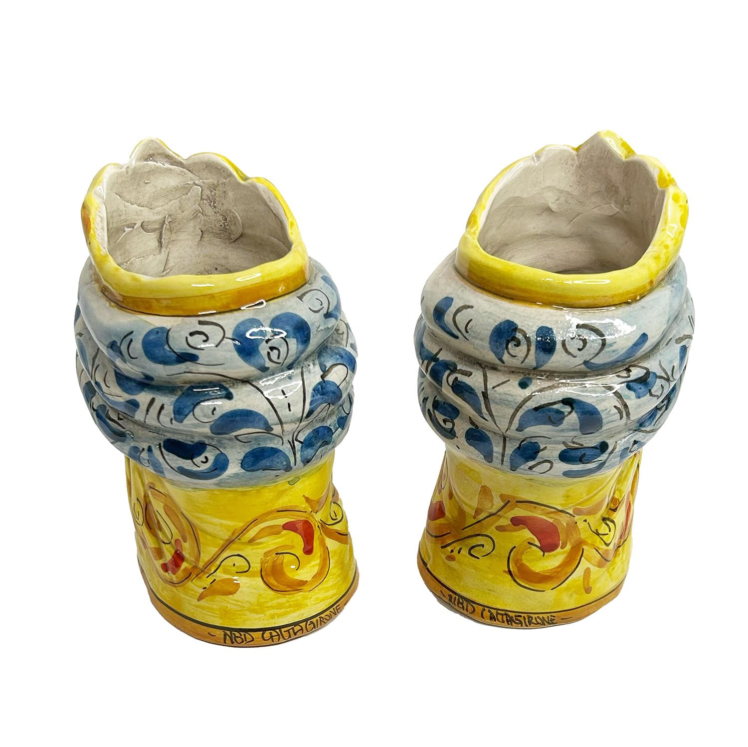 Par de cabezas de moro de cerámica siciliana de Caltagirone hechas a mano por los alfareros de Caltagirone
