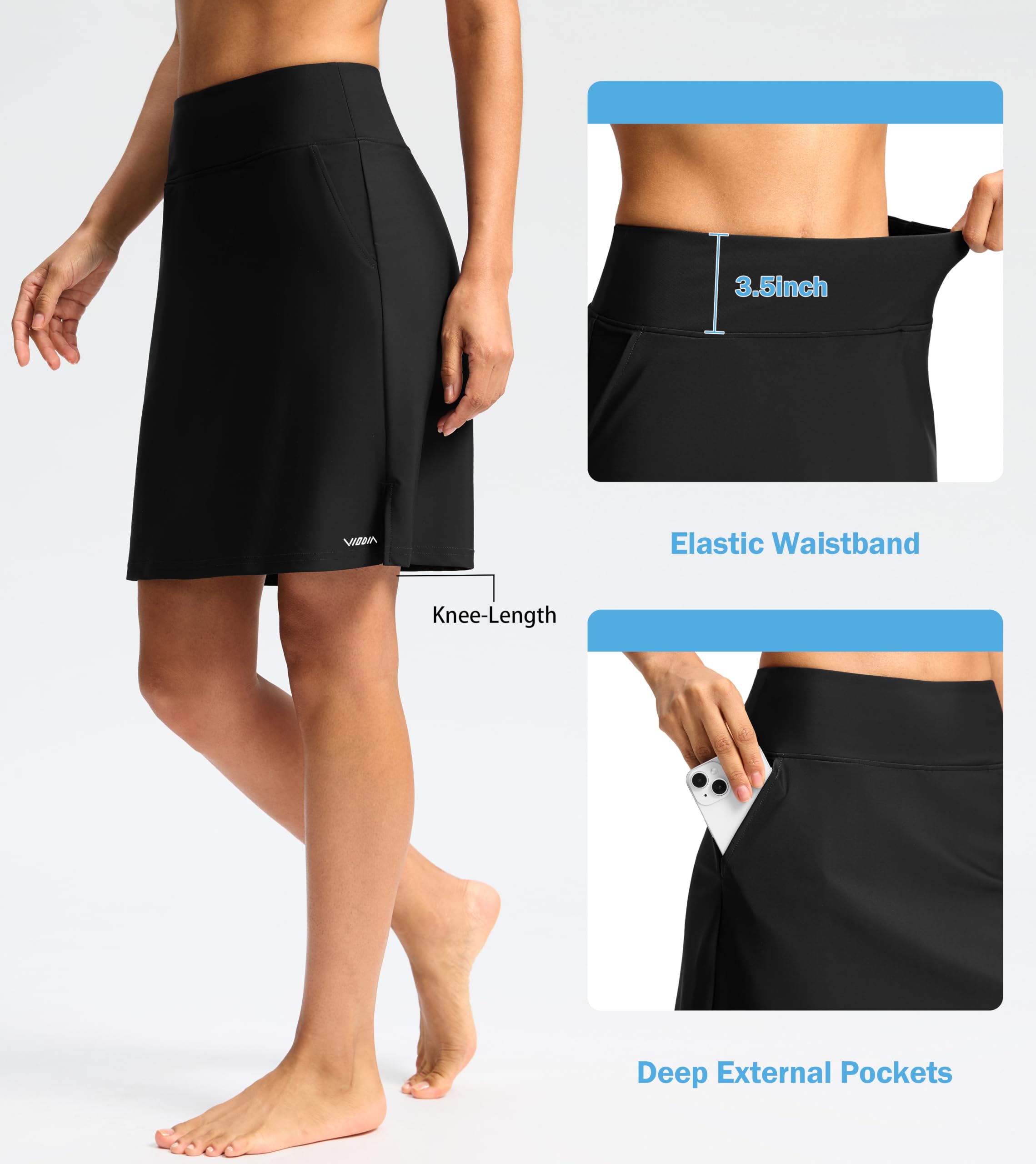 Viodia Falda de natación para mujer de 20 pulgadas de largo, falda de cintura alta, traje de baño modesto, parte inferior de traje de baño, bikini tankini de playa con falda