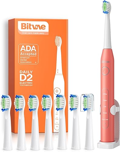 Bitvae Cepillo de dientes eléctrico ultrasónico con 8 cabezales de cepillo para adultos y niños, cepillo de dientes recargable de viaje con soporte,