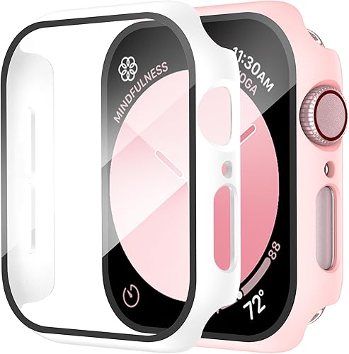 Miniatura 46 de Smiling Paquete de 2 fundas compatibles con Apple Watch Serie 3/Serie 2 de 1.49 pulgadas, protector de pantalla vidrio templado, carcasa rígida