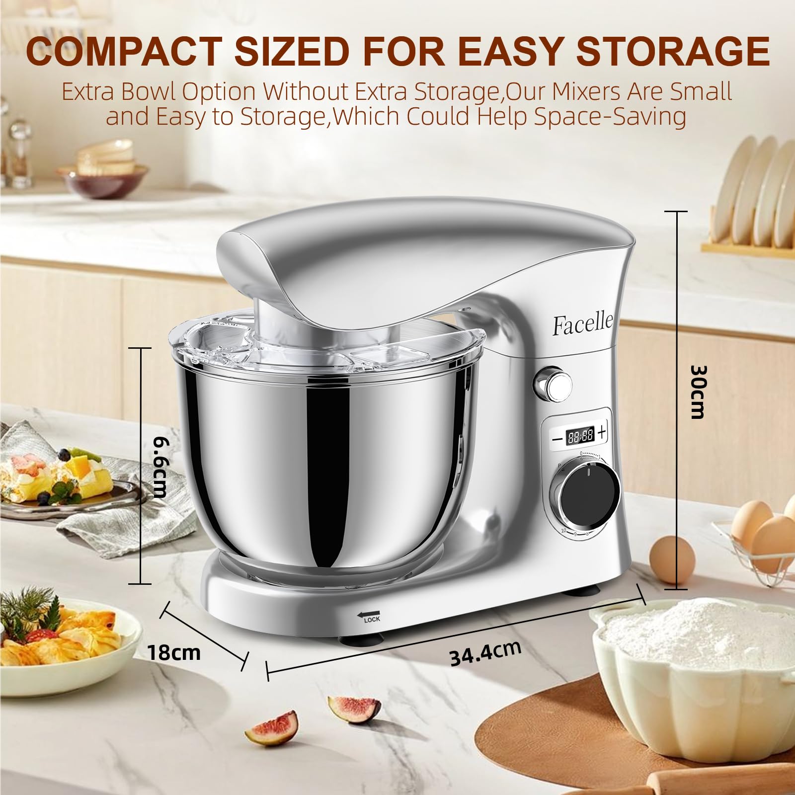 Impastatrice Planetaria Offerta 1500W, Facelle 5,5L & 4,5L Robot da Cucina Multifunzione, 10+P Impastatrice a Spirale Professionale con Gancio per Impastare, Frusta Piatta, Frusta, Bassa Rumorosità