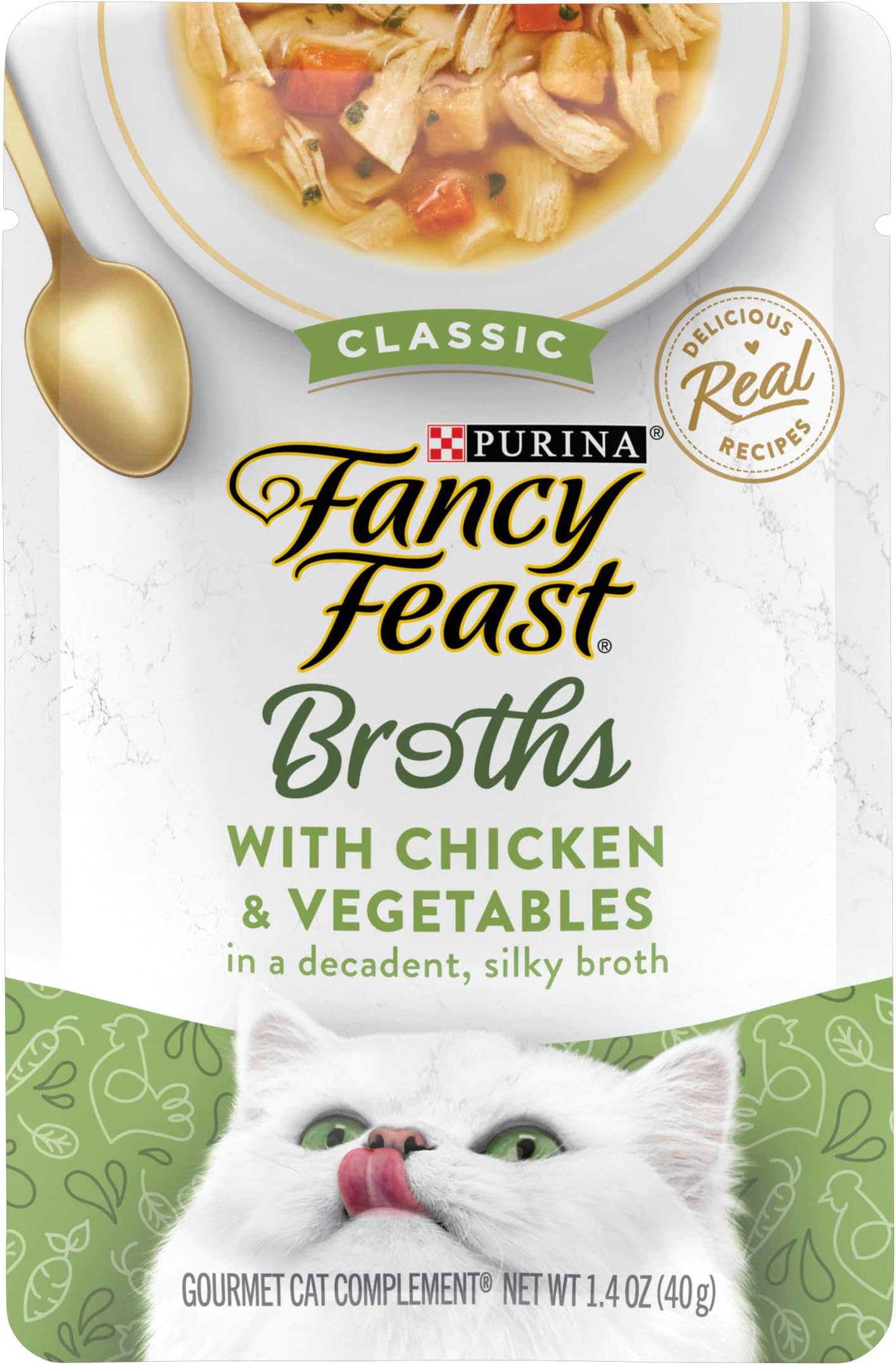 Purina Fancy Feast Limited Ingredient Wet Cat Food Complement, Broths Classic With Chicken - (16) 1.4 Oz. Pouches