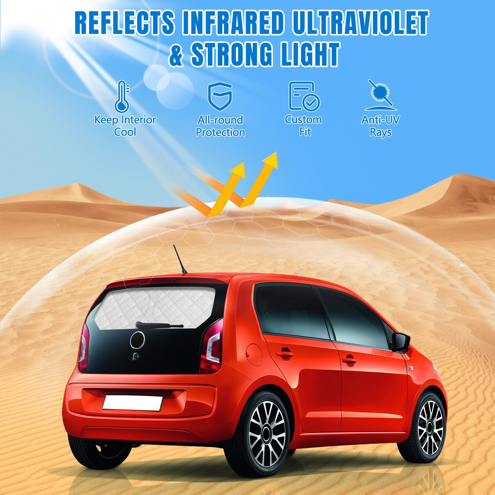 Heckscheibensonnenschutz Auto Heckscheibe Ersatz für VW UP/SEAT MII//Skoda Citigo 2011-2024, Heckscheibenschutz Sonnenschutz, Faltbar Sonnenschirm Auto UV Reflektierender Privatsphäre