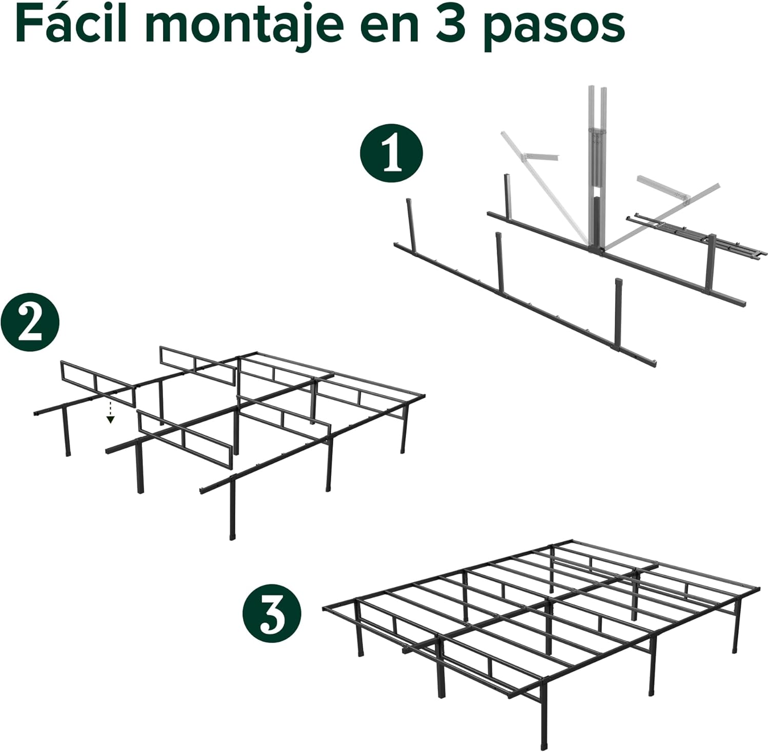 Three-step assembly guide for Zinus bed frame
