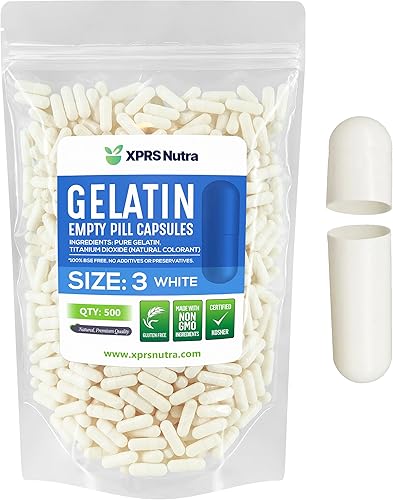 XPRS Nutra Cápsulas vacías de tamaño 3 500 cápsulas vacías de gelatina Pastillas de relleno de cápsulas de bricolaje Cápsulas de gel de píldora