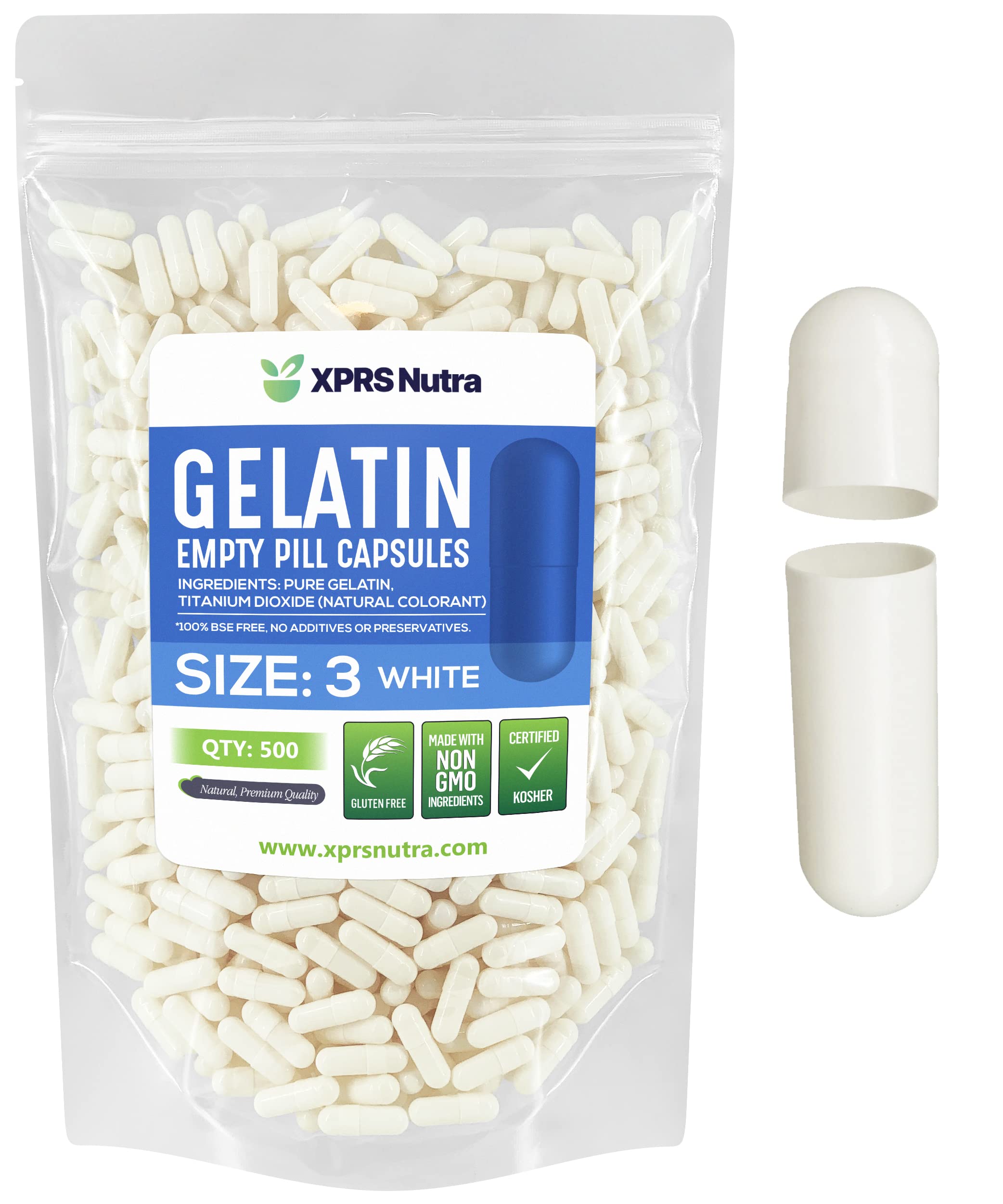 XPRS Nutra Size 3 Empty Capsules - 1000 Count Empty Gelatin Capsules - Pills DIY Capsule Filling - Clear Pure Bovine Pill Gel Cap Fillable for Do-It-Yourself Vitamins and Supplements — Amazon image 20
