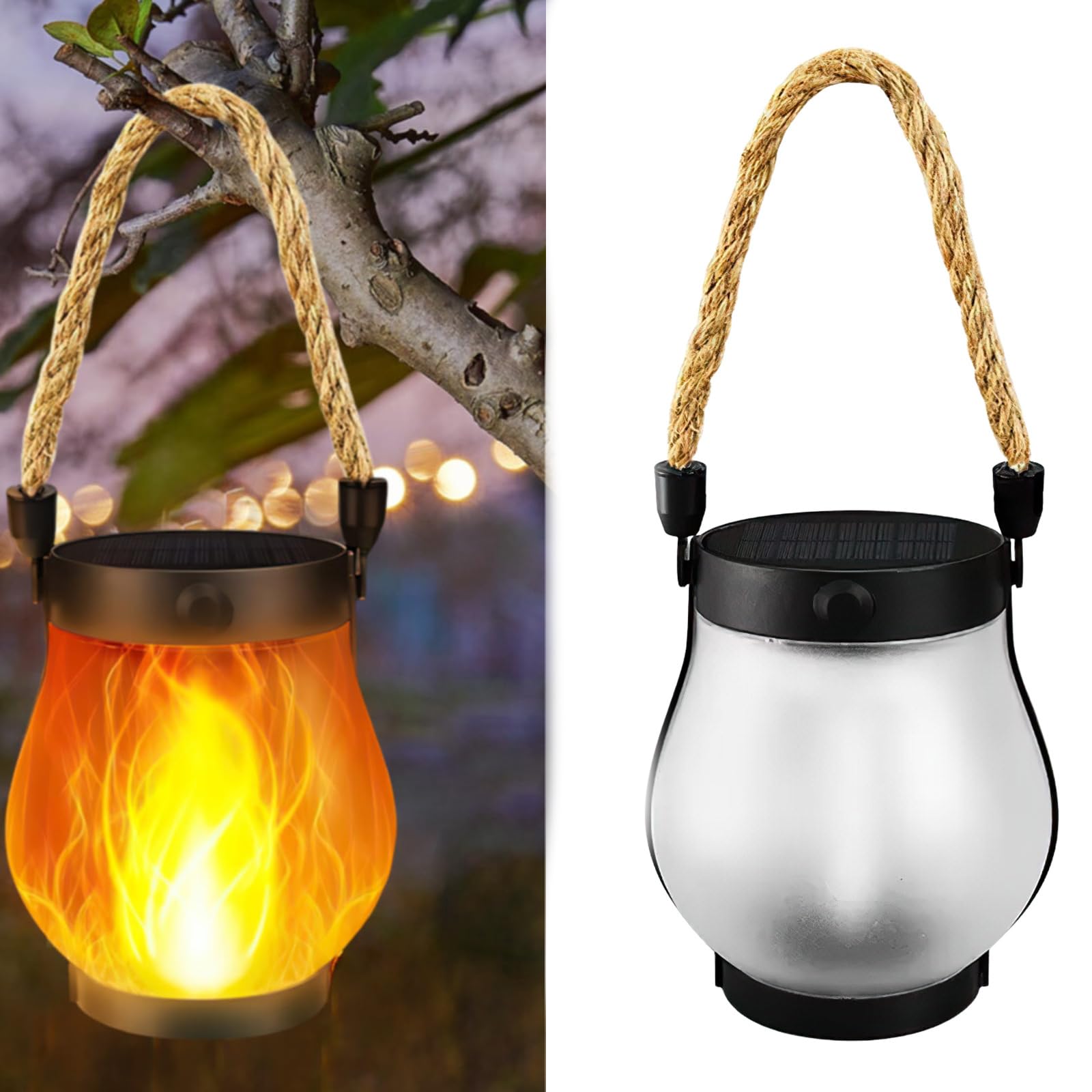 Flame Solar Lantern Outdoor Lights 1500mah,Outdoor Lanterns for Garden with Flame Effect,Rechargeable, IPX4 Hanging Solar Lights Camp Garden for Outside Table Patio Balcony Courtyard (1 PCS)