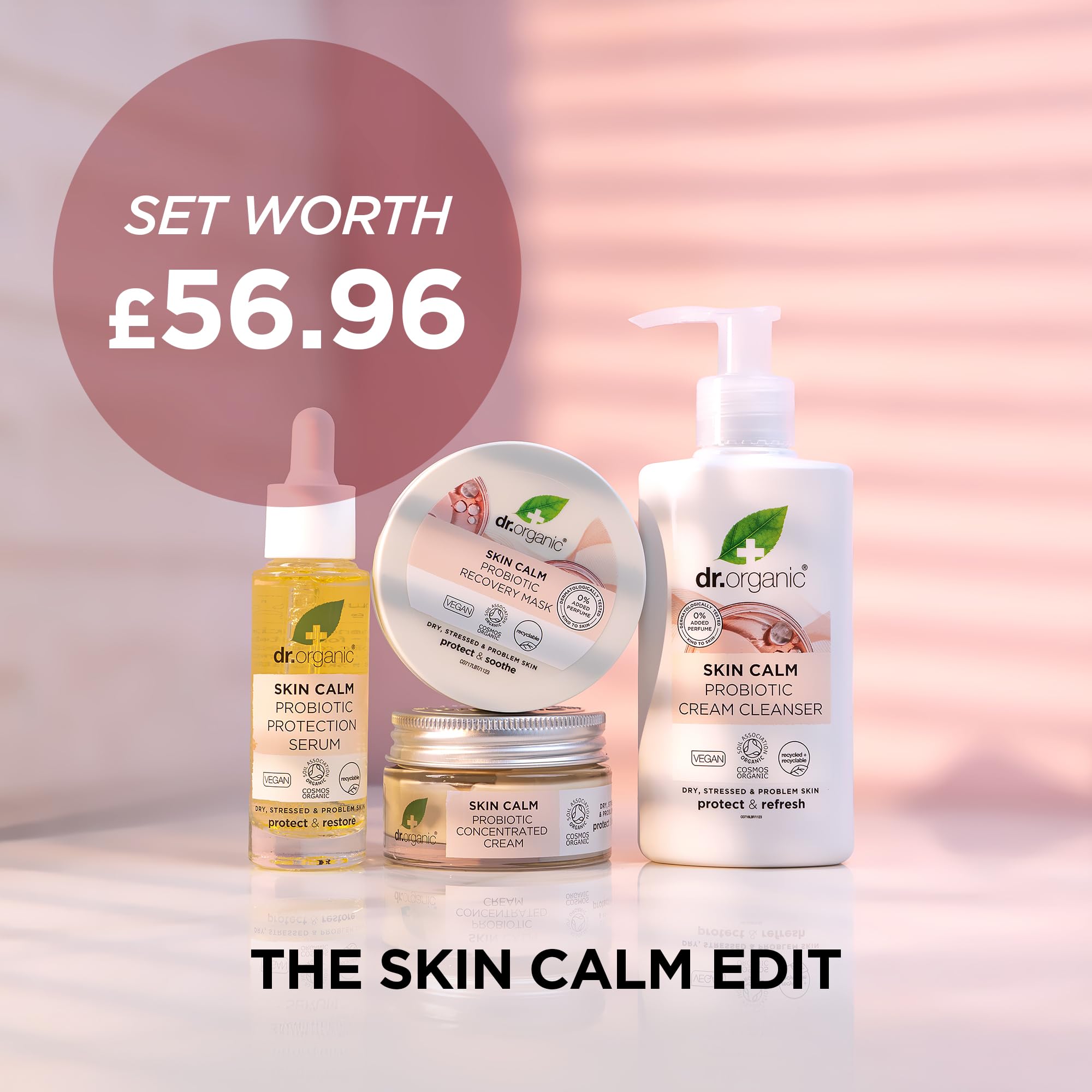 Dr Organic - Skin Calm Edit Bundle - Women's & Men's Skincare - For Dry, Stressed & Problem Skin - Vegan, Cruelty, Paraben & SLS Free - 150ml, 100ml, 30ml & 50ml - Bundle