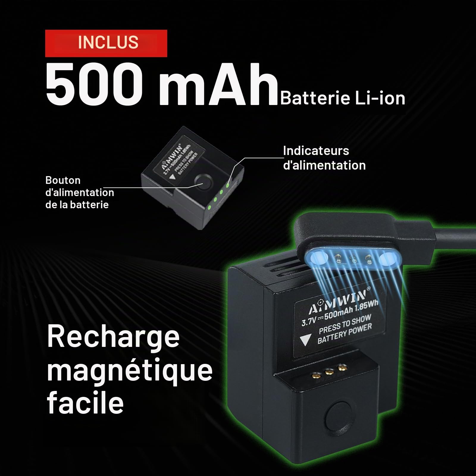 AIMWIN WL10 Lampe Tactique 900 Lumens pour Pistolet – Lampe Compacte Rechargeable Montée sur Rail, LED Haute Puissance Étanche pour GL et Rails Picatinny 1913