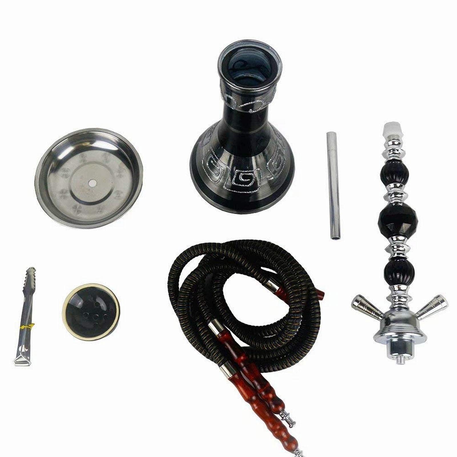 Shisha Set 2 Mangueras Hookah De Vidrio Con Manguera De Cachimba De Silicona Lavable Pantalla De Cuenco De Cachimba De Arcilla Soporte De Carbón Elegante Pinzas Para A