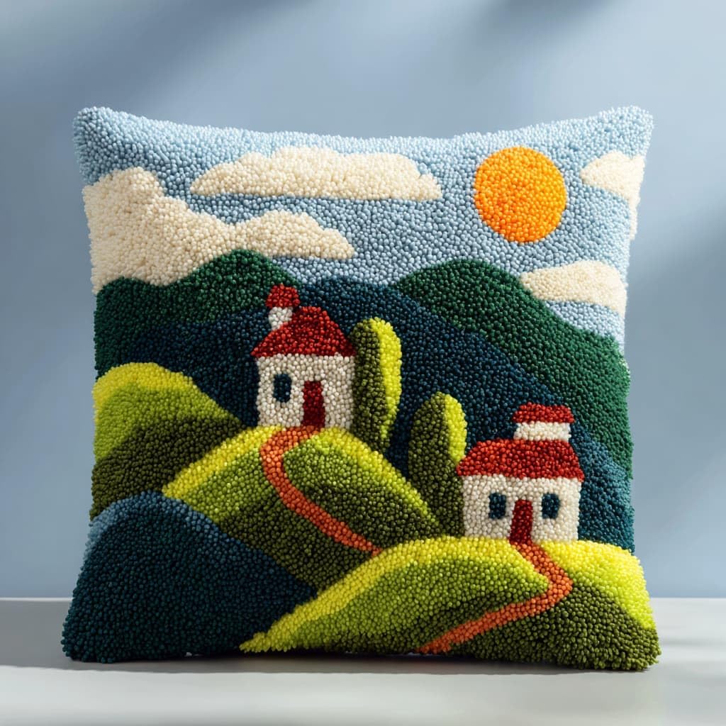 WallustrioaW Latch Hook Kits DIY Throw Pillow Cover,Pastoral Scenery