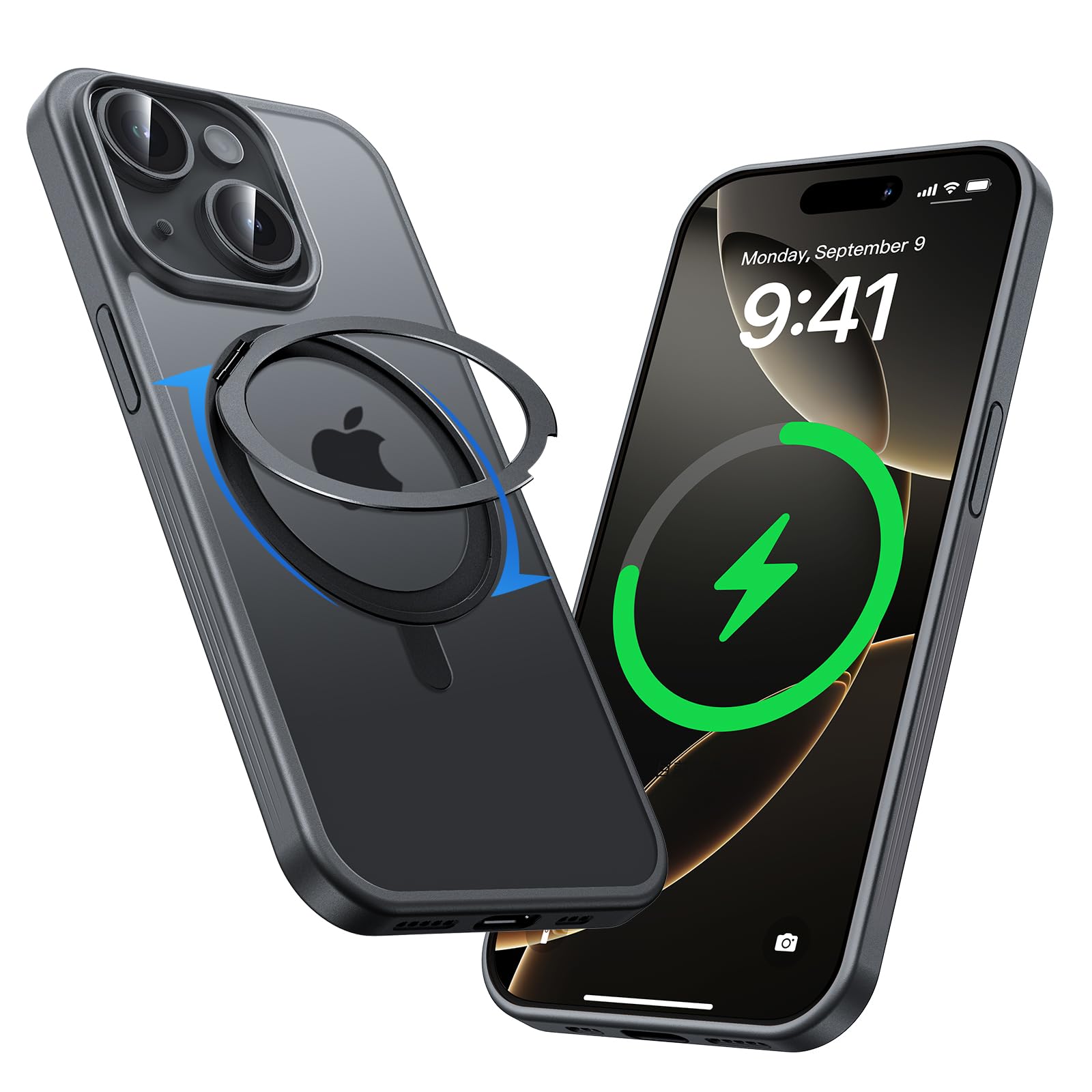 MAGIC JOHN for iPhone 15 Case 360° Rotatable Magnetic Invisible Stand, Fit for MagSafe 15 Phone Case, 16FT Military Grade Shockproof for iPhone Case