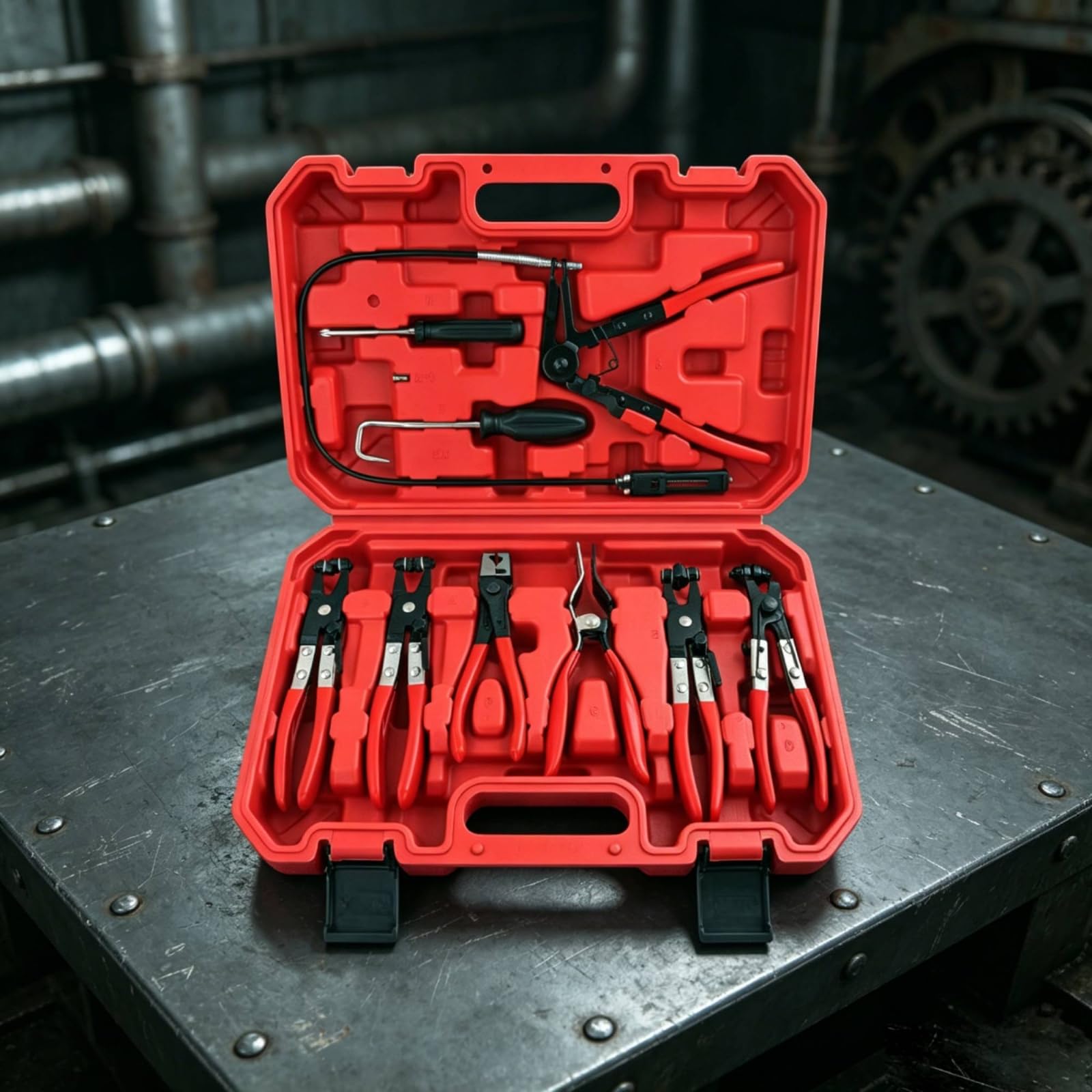 9 Pièces Pince à Collier de Durite Automobile Pince à Collier de Tuyau Ensemble Polyvalent Colliers Pince à Câble Orientable Verrouillage pour
