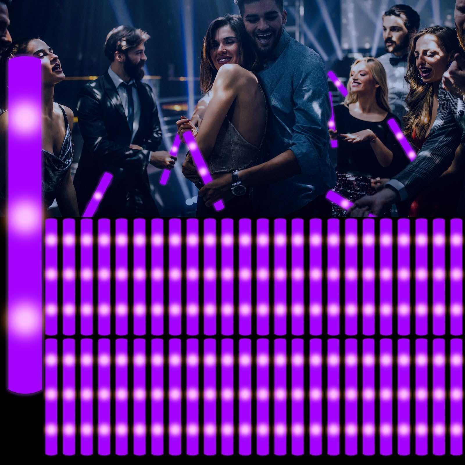 Photo 1 of YOFOBU 60Pack LED Glow Foam Sticks Bulk,Light Up Glow Sticks with 3 Flashing Modes,Glow Wands Party Pack,Glow In The Dark Party Supplies for Mother's Day,July 4th, Wedding,Birthday,Concert(Purple)