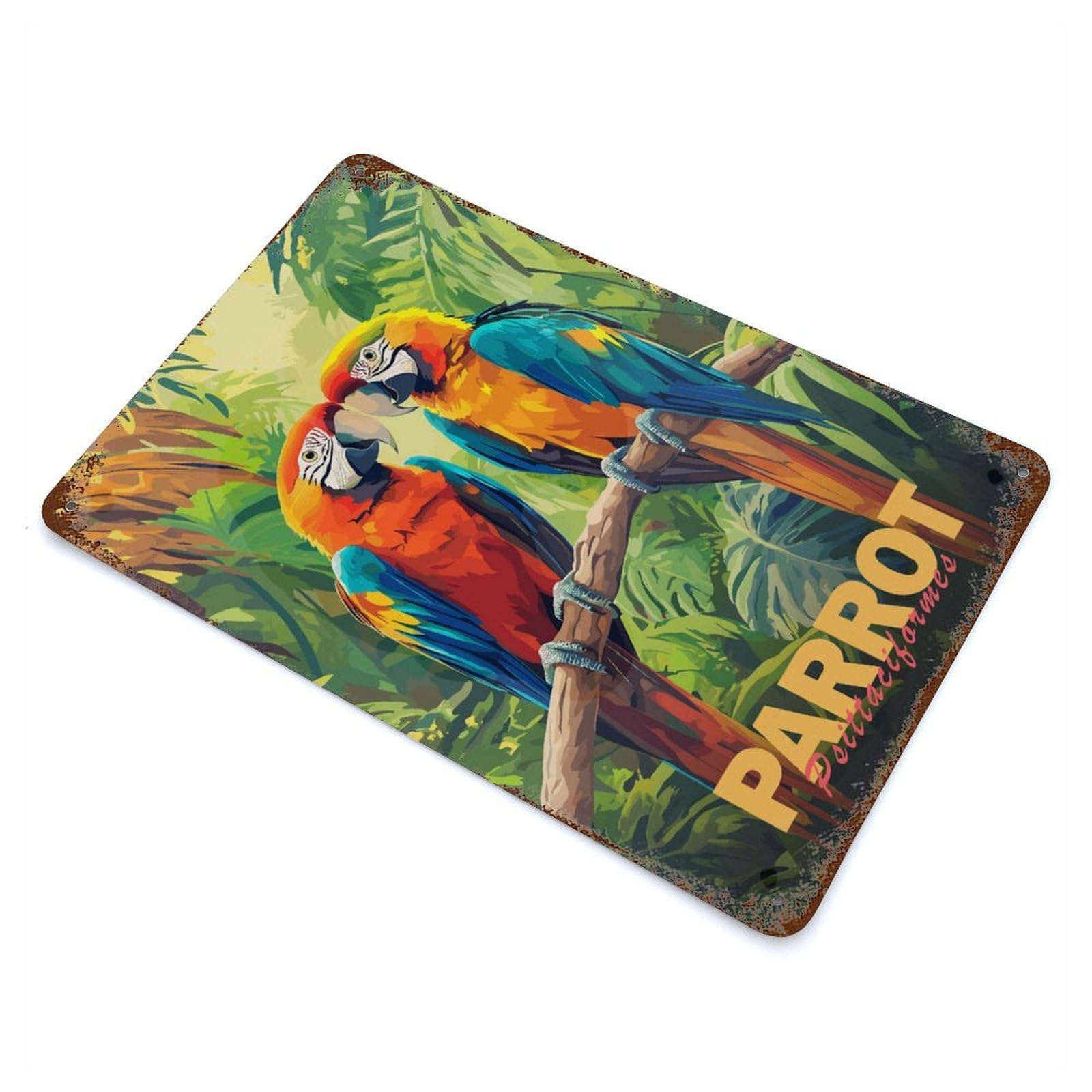 Rust Effect Two Macaws in Jungle Vintage Rust Metal Sign 11.8"x7.9", Vintage Wall Decor for Garage, Bar And Workshop Decor