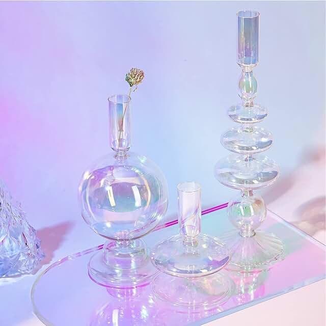 Rtteri 3 Pcs Glass Candlestick Holders Glass Candle Holders Groovy Wavy ...