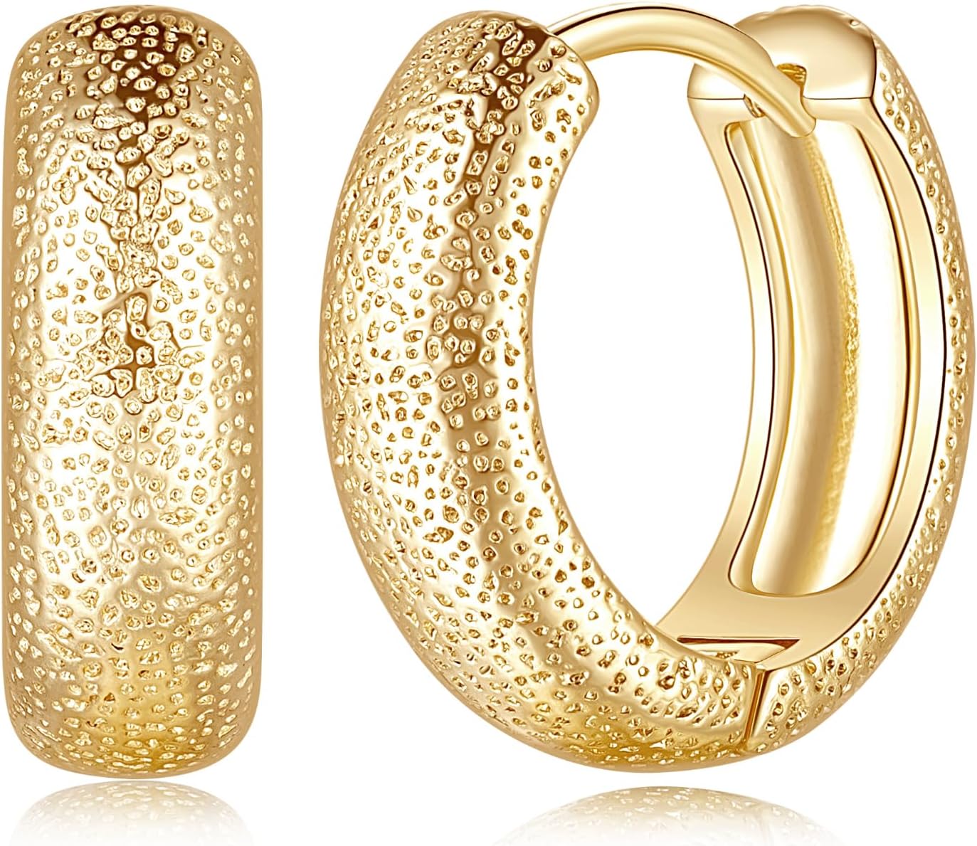 14K Gold Hoop Earrings, Dot-Textured, 16mm x 5mm, Women's Hoop Earrings, 2 Count