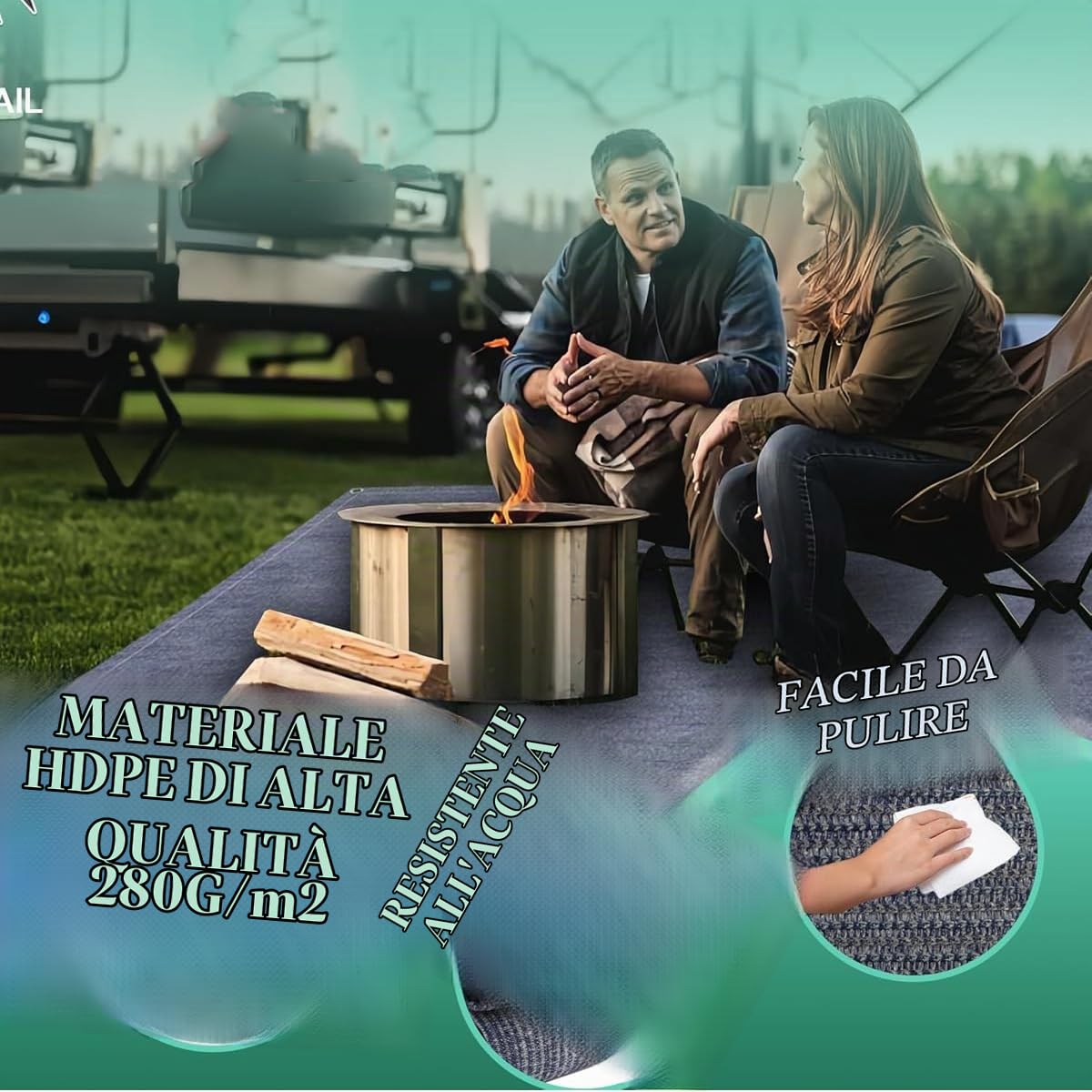 Generico Tappeto per Tende da Sole,stuoia Campeggio,Tappeto per Veranda Camper,Tappeto Camper,Telo Campeggio Pavimento,Traspirante, Antiscivolo,con 12 Fori, 13 picchetti e Borsa per Il