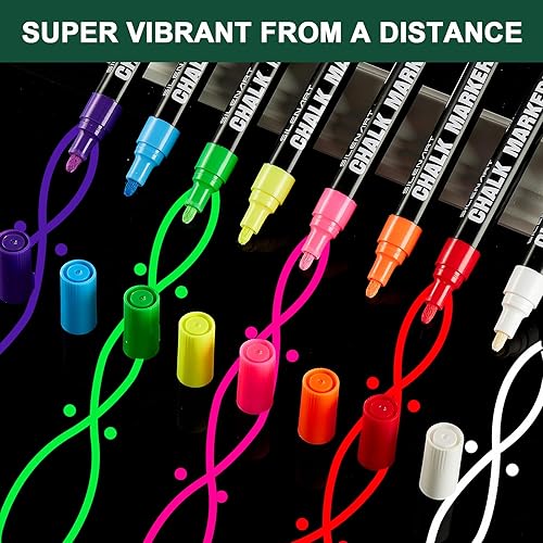 Miniatura 7 de SILENART Marcadores de tiza Paquete de 8 marcadores de borrado en seco Marcadores de tiza líquida para pizarra de tiza, ventanas, tablero de