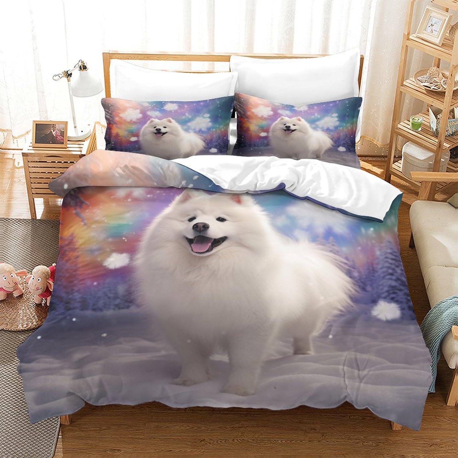 P1S9U7W5Y Dreamy Dog 3D Printed Microfiber 3 Piece Duvet Cover Set Bedroom Decor Animal Bedding Set for Adults and Teens King（220x240cm）