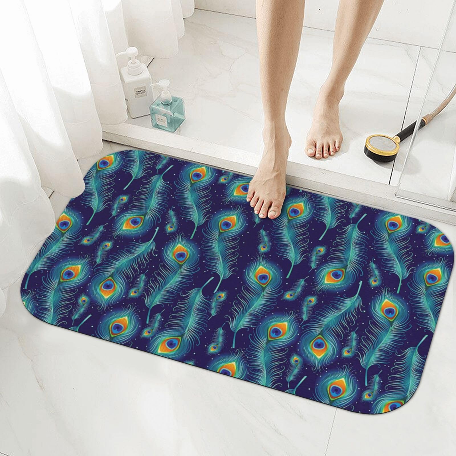 Tapis de bain antidérapant oiseaux et paon pour lavabo et douche