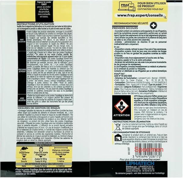 RATEX 360 Pack Raticide Professionnel Rats & Souris Diféthialone 0,25% – Appât Très Puissant Rats Résistants – Infestations Sévères Maison Cave Grenier – Sachet Blanc - 150 g - 2