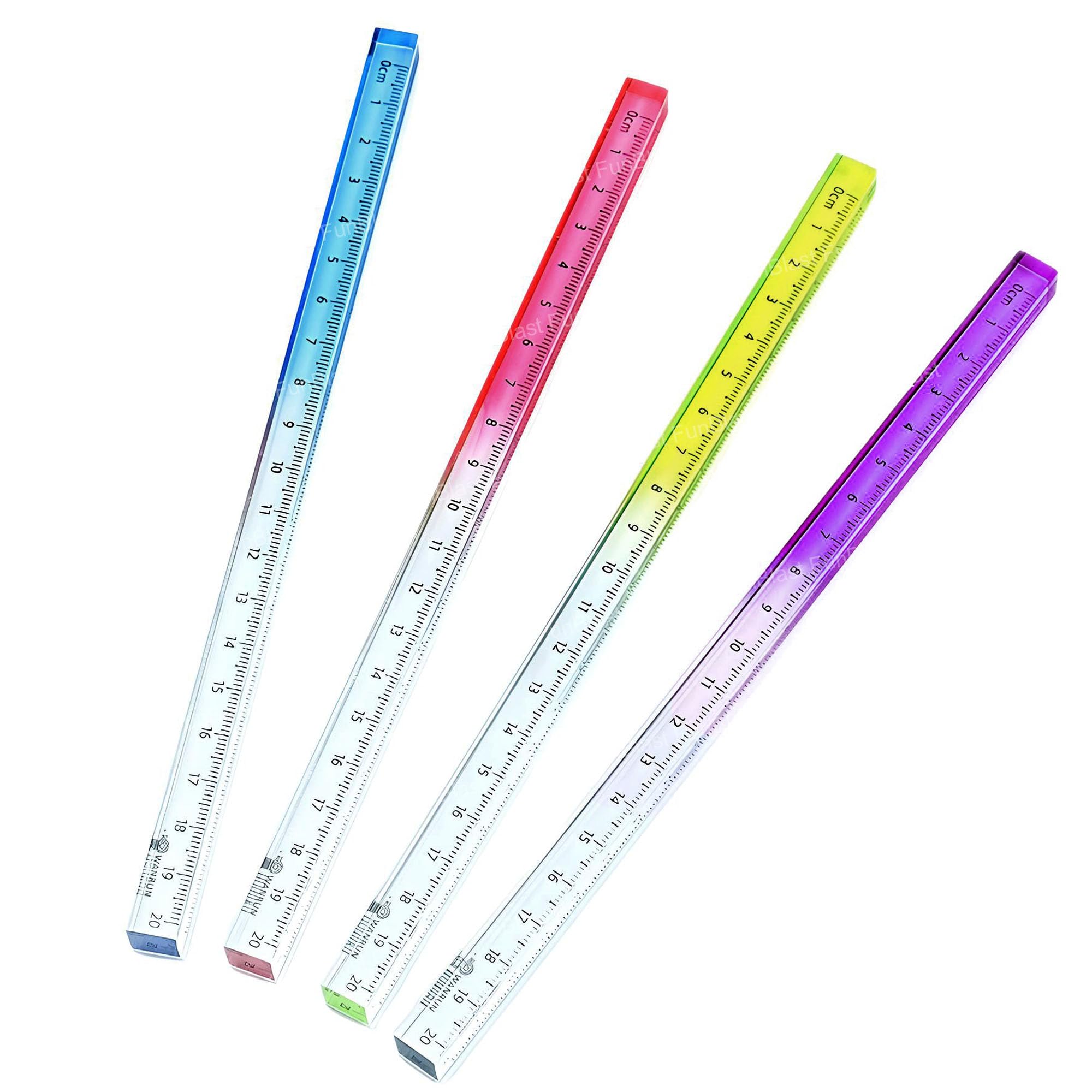 funblast cube acrylic ruler – 20 cm transparent gradient measuring rulers, multifunctional stationery tool for kids, students & school use (pack of 4)