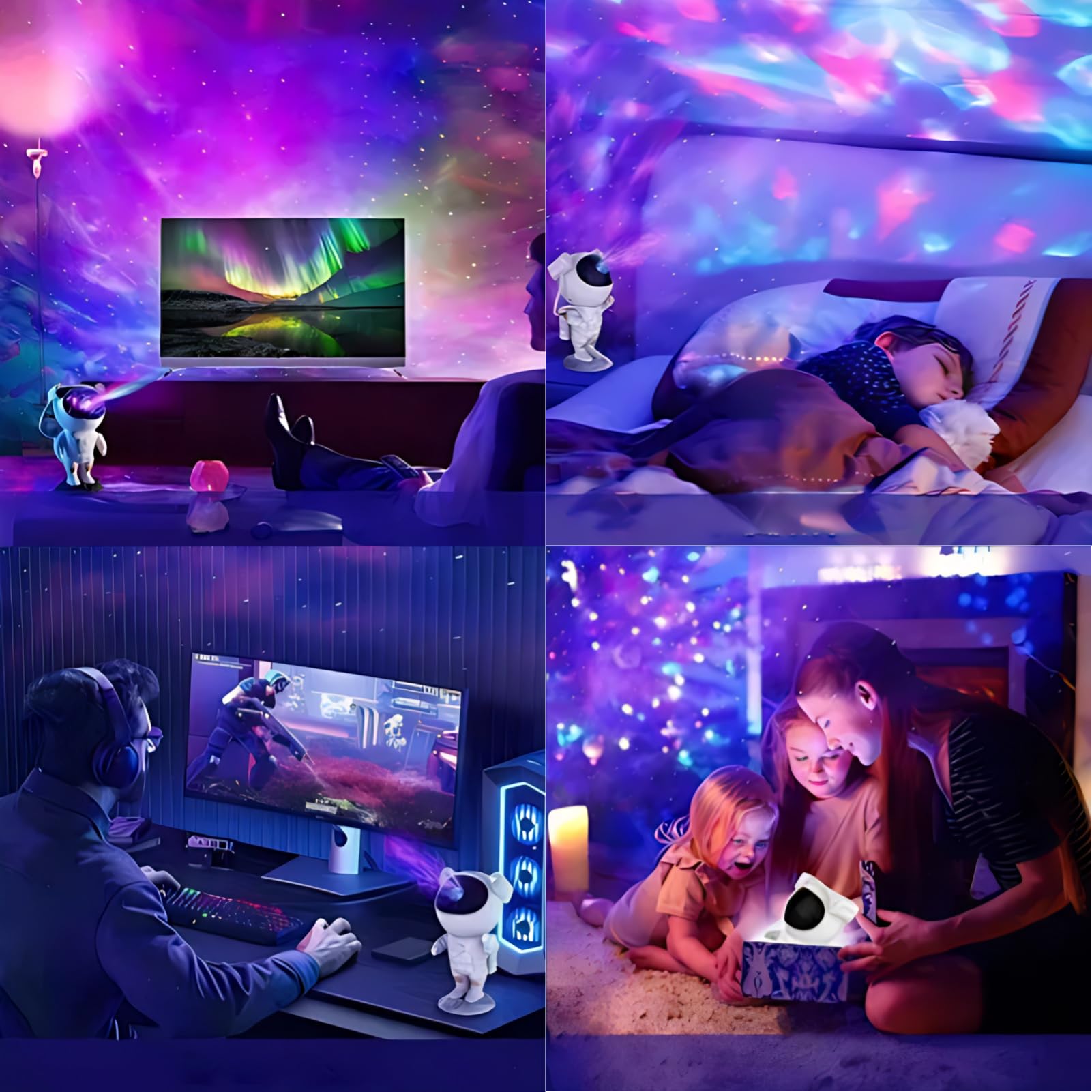 Cuifati Astronauten-Projektorlampe, LED-Umgebungsnachtlicht, unterstützt USB-Stromversorgung, tolles für Familien und Freunde