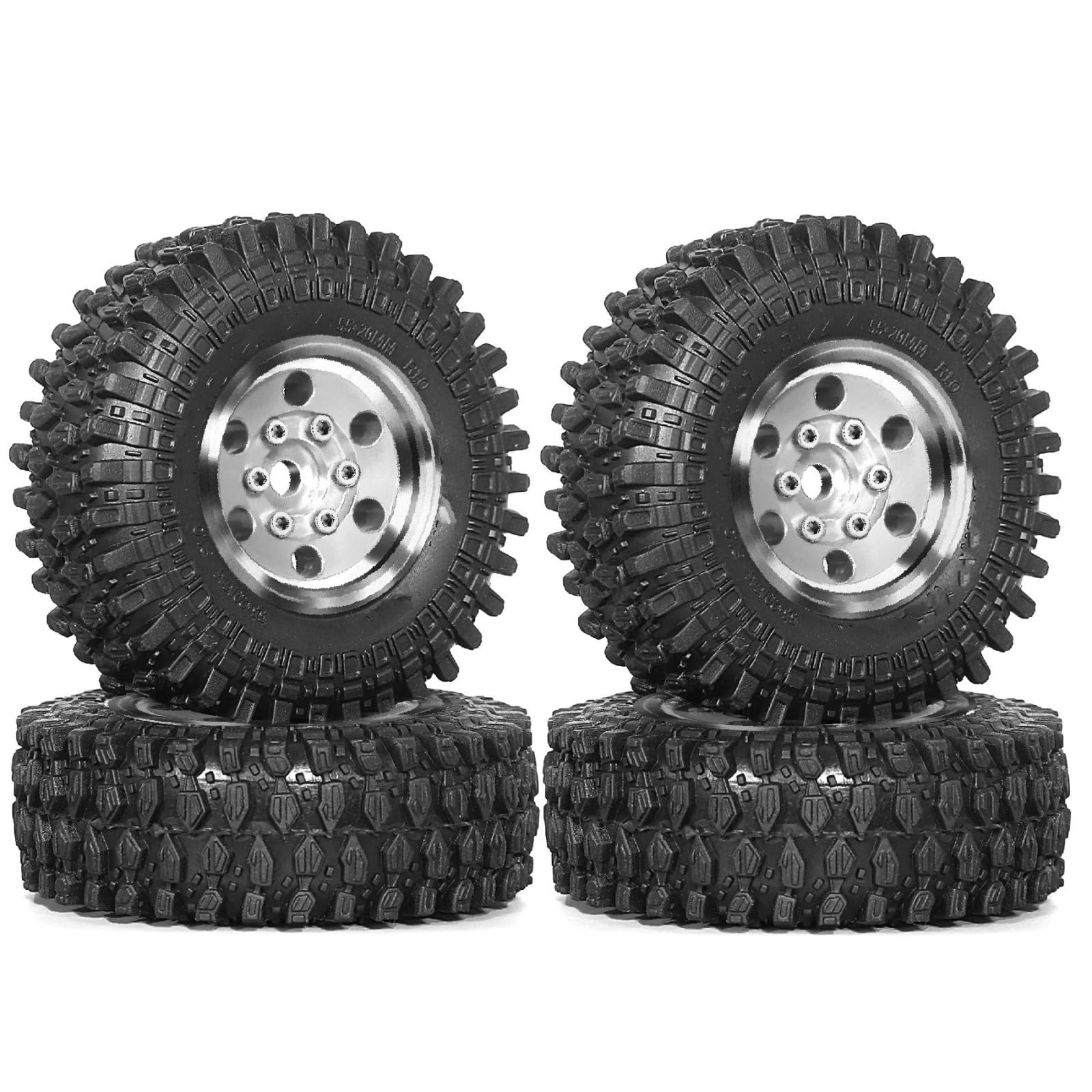 RC Pneus Jante Compatible avec TRX4M pour SCX24 AX24 pour FCX24 1/18 1/24 RC Crawler Car Parts Accessories Ensemble De Pneus De Roue À Billes en Métal 55 Mm 1,0"