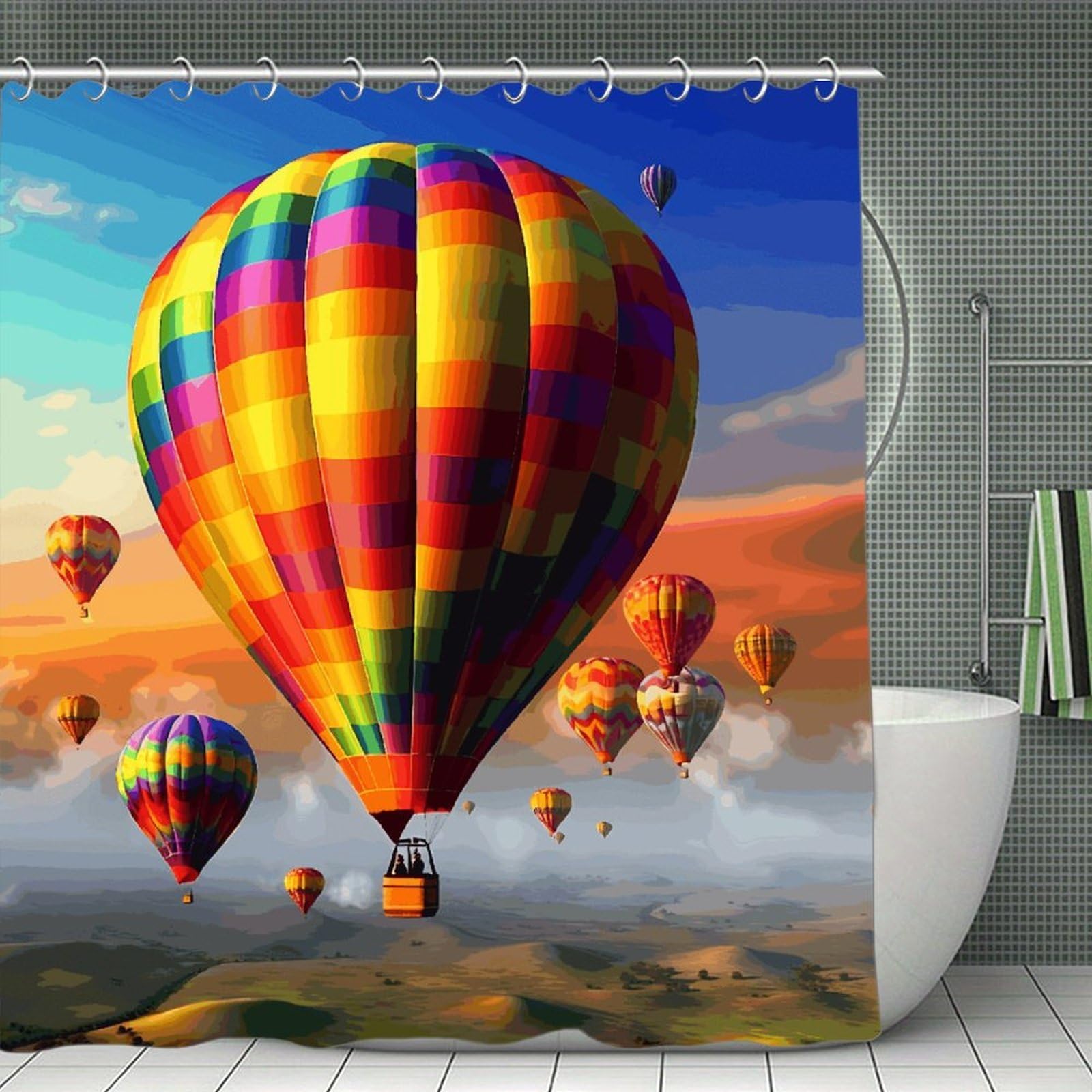 VstaDank Hot Air Balloons Shower Curtain Waterproof Bathroom Curtain with Hooks Luxury Weighted Bath Curtains for Bathtubs Showers Room Dividers Decorative Shower Curtains 71x71 in