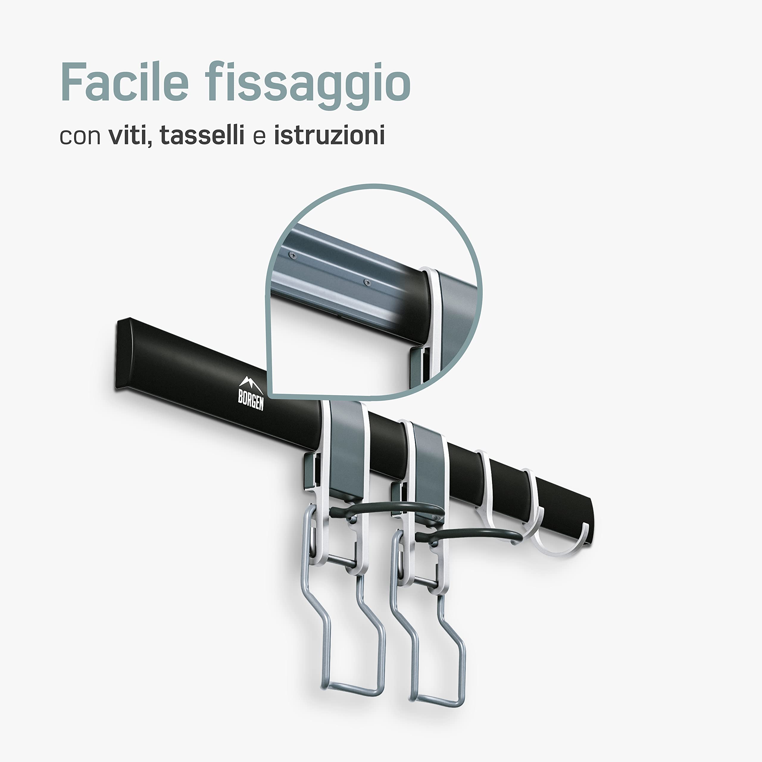 Borgen supporto bici da parete verticale, regolabile, per e-bike, MTB e bici da corsa, sospensione murale universale