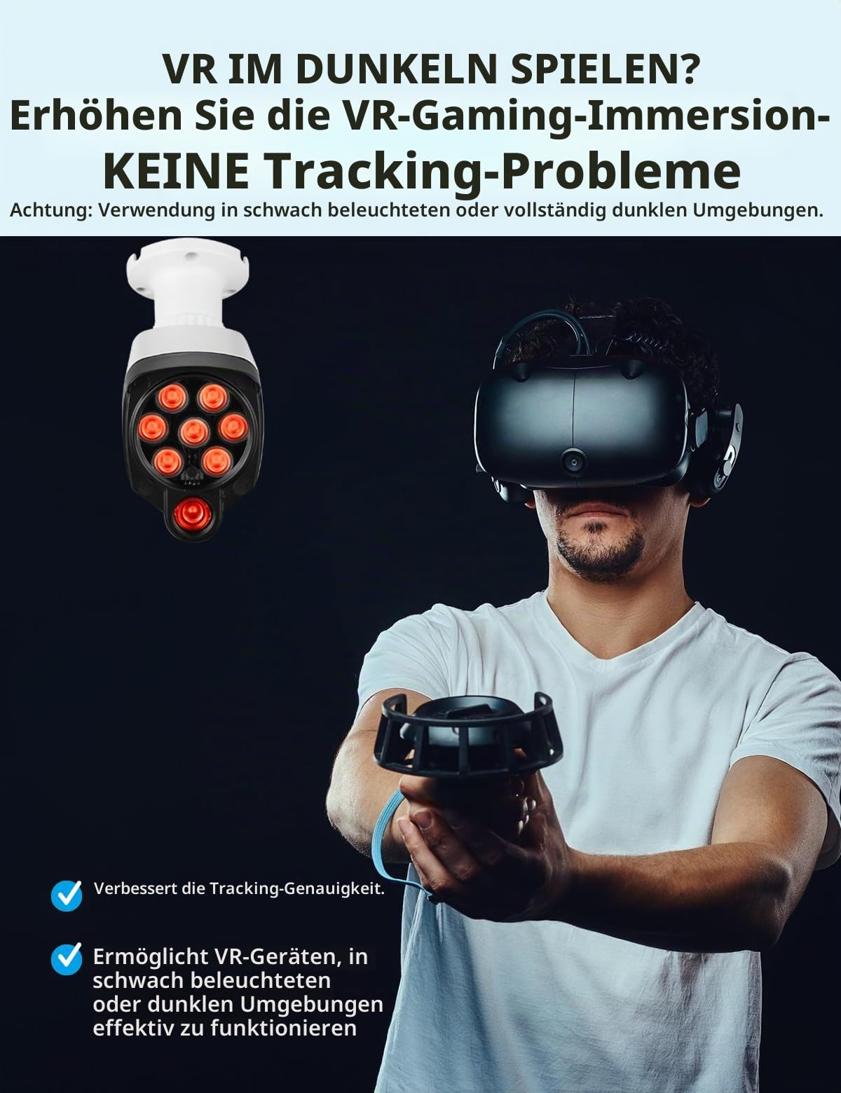 TONTON IR Infrarot-Nachtsicht Kamera 30M (100ft) für CCTV Überwachungskamera/Quest3/Quest2/Quest/VR2 Playstation(PSVR2)/ PS5 VR2. 3M DC Netzteil für Innen-und Außenbereich, Auto Ein/Aus, 2Pack, Weiß